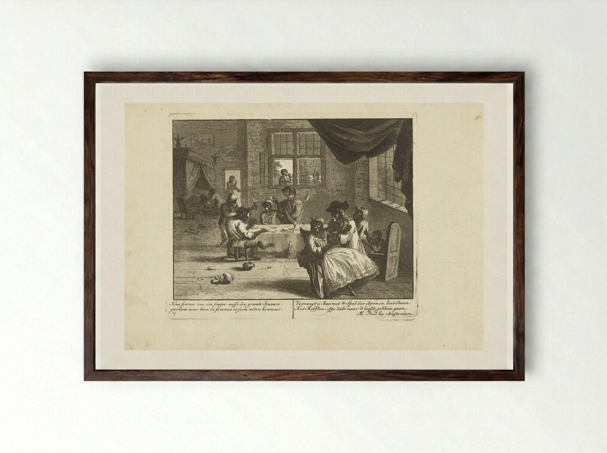 Apen in een herberg (Monkeys in an Inn) - Matthijs Pool - Framed Print Dark Wood