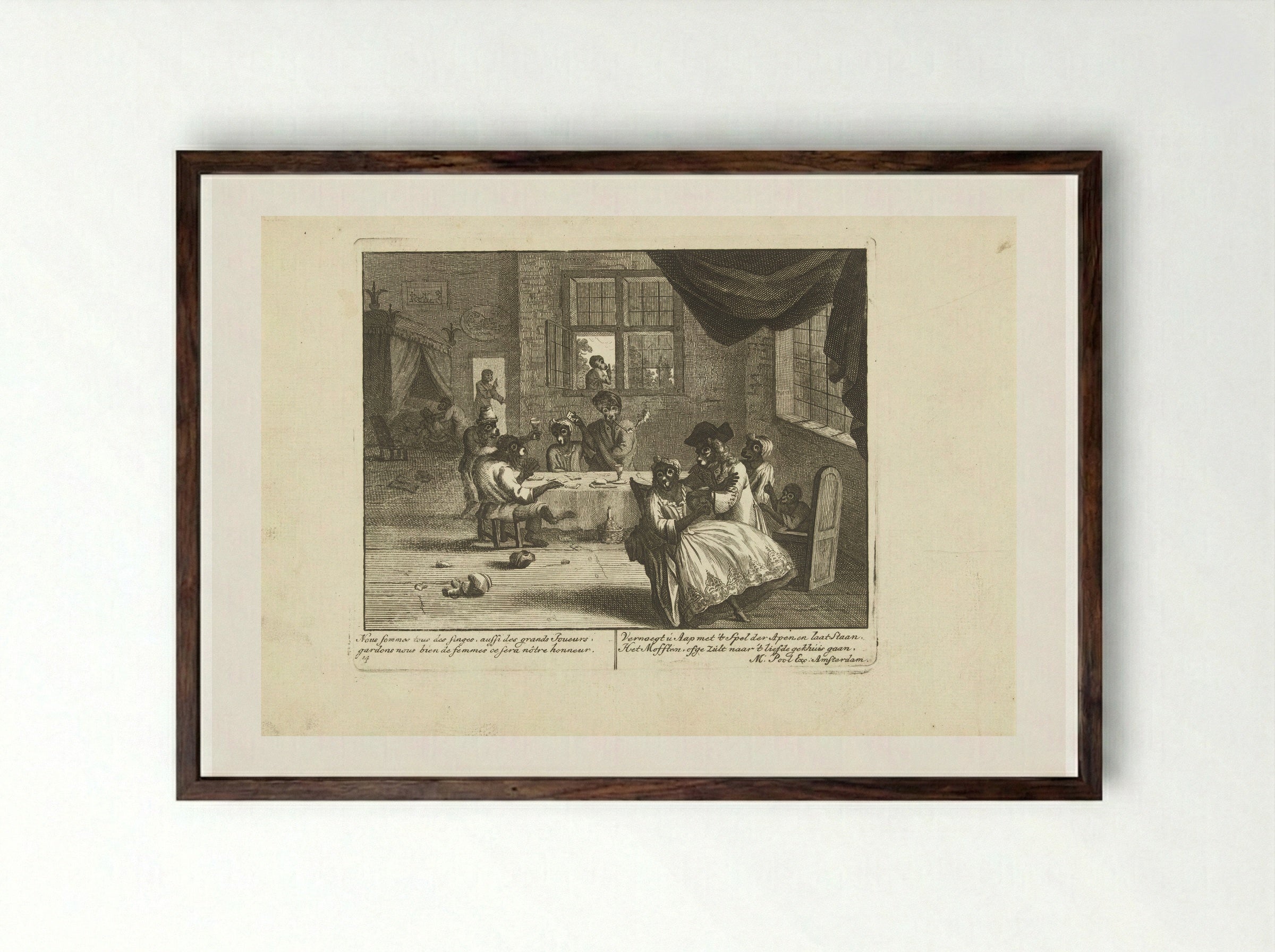Apen in een herberg (Monkeys in an Inn) - Matthijs Pool - Framed Print Dark Wood