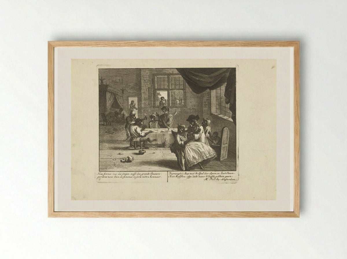 Apen in een herberg (Monkeys in an Inn) - Matthijs Pool - Framed Print Wood