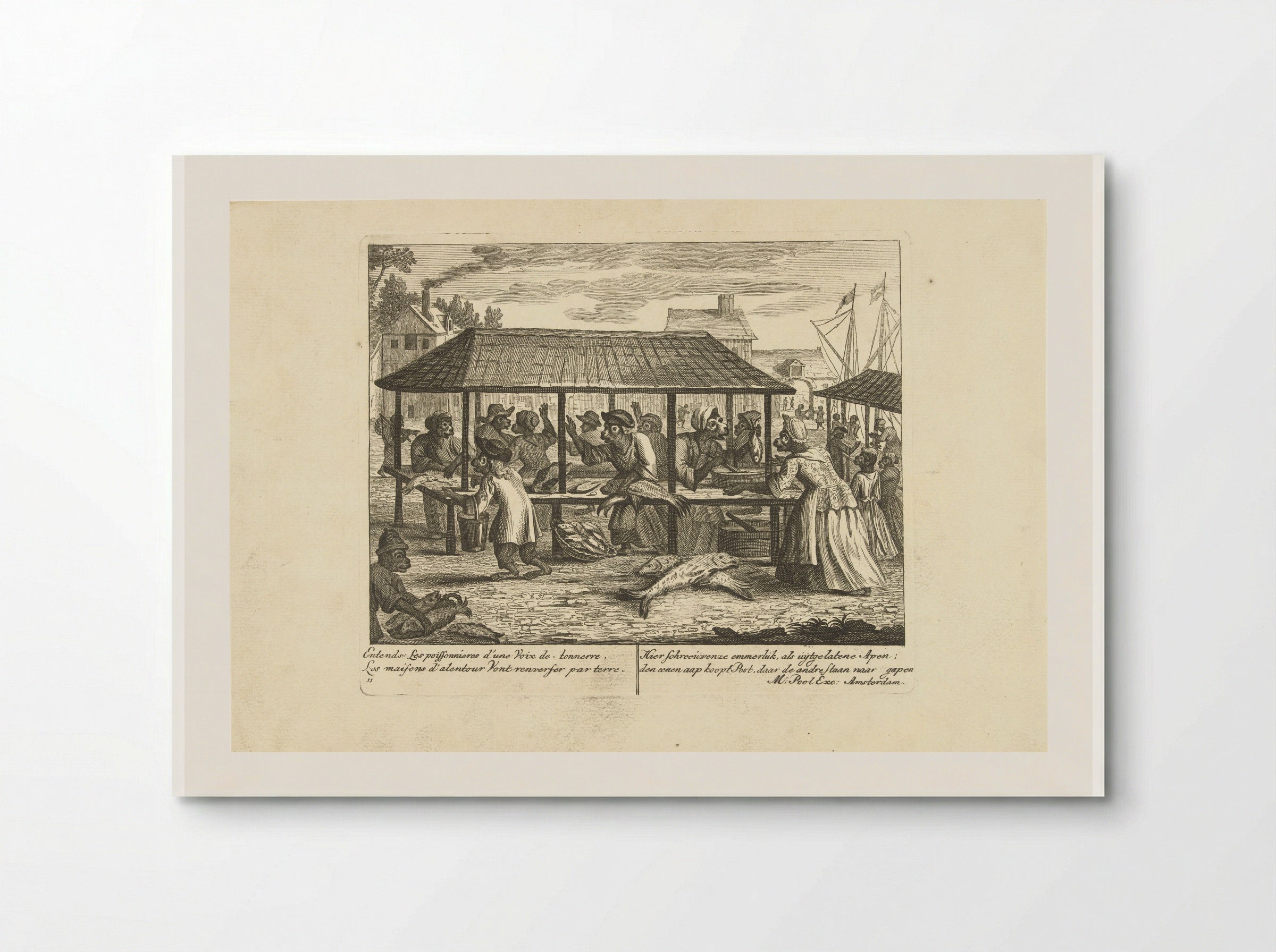 Apen op de vismarkt - Matthijs Pool - Poster