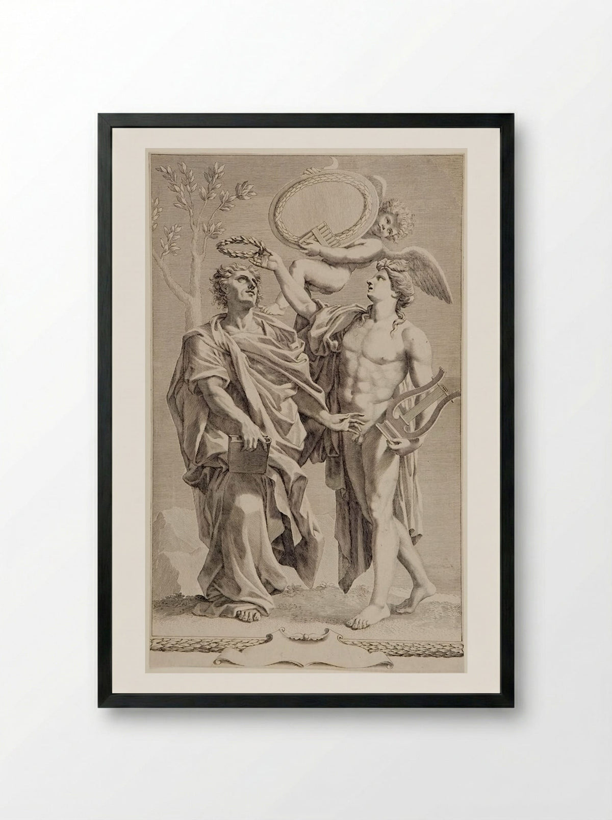 Apollo Crowning Virgil - Claude Mellan - Framed Print Black