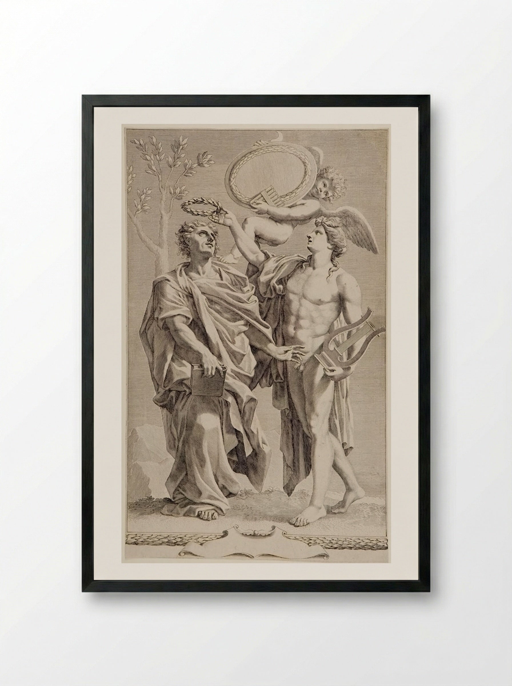 Apollo Crowning Virgil - Claude Mellan - Framed Print Black