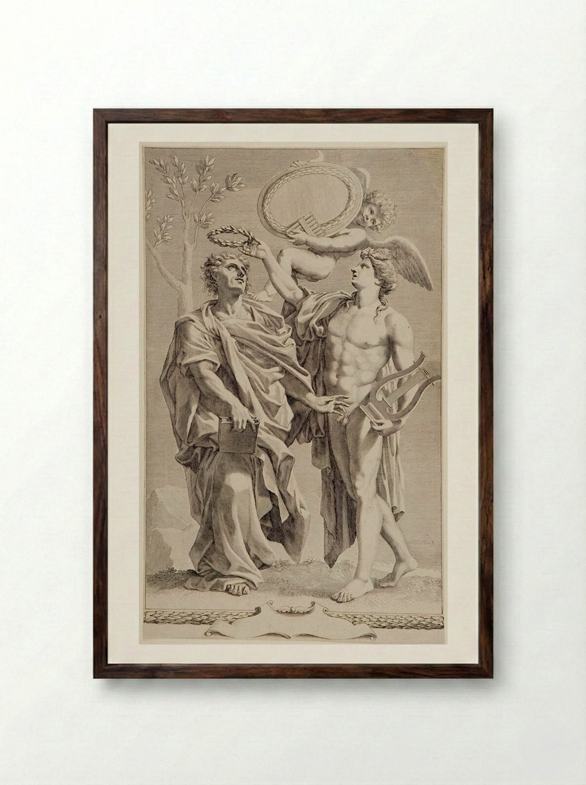 Apollo Crowning Virgil - Claude Mellan - Framed Print Dark Wood