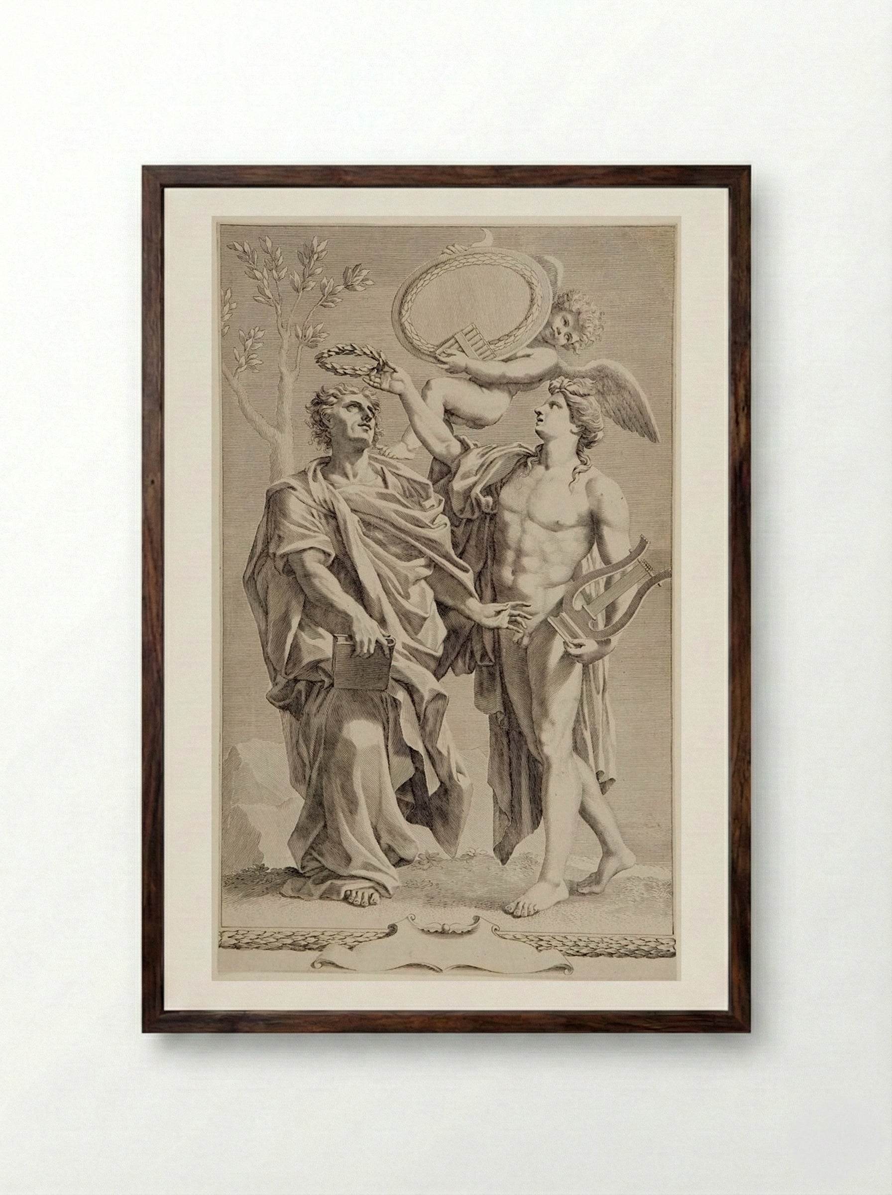 Apollo Crowning Virgil - Claude Mellan - Framed Print Dark Wood