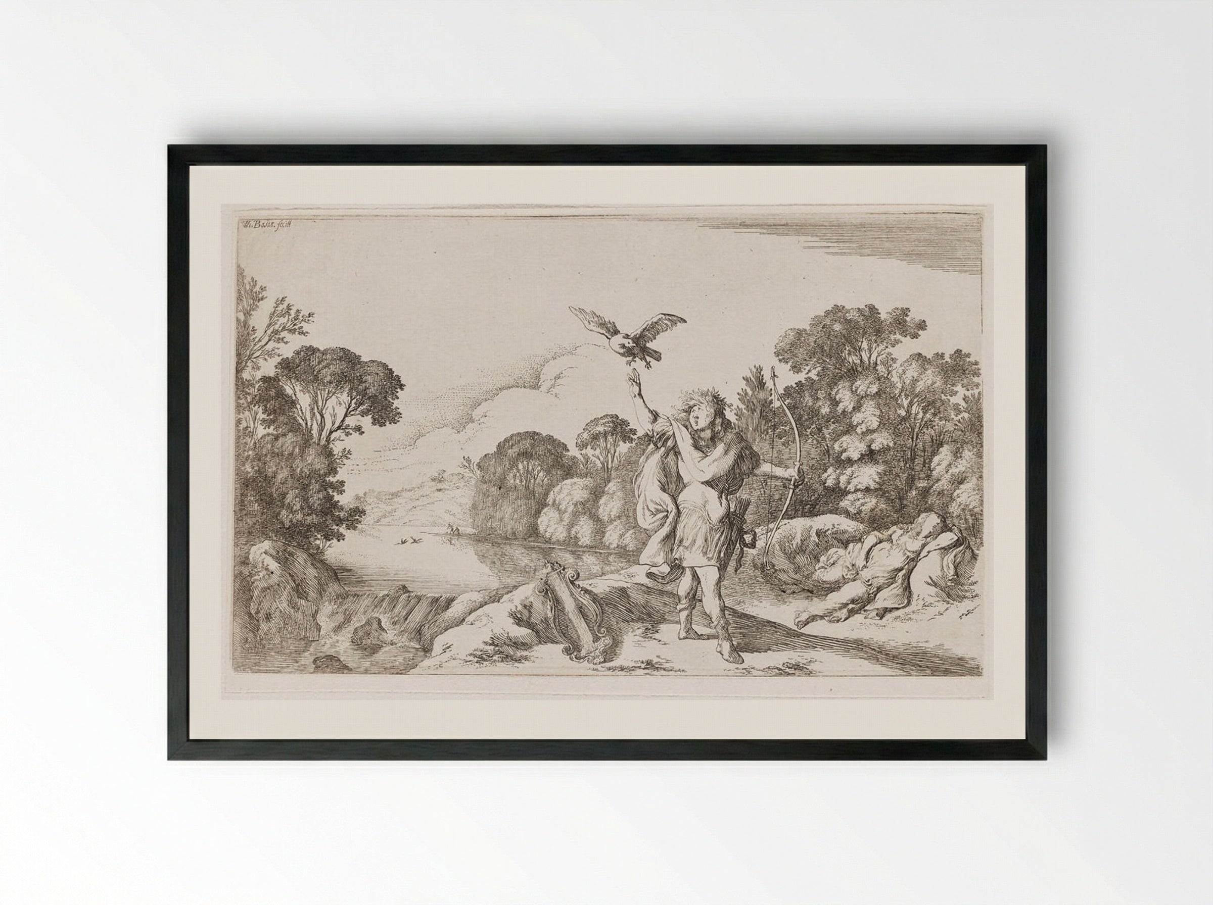 Apollo Kills Coronis, Suspecting that She Was Unfaithful - Johann Wilhelm Baur - Framed Print Black