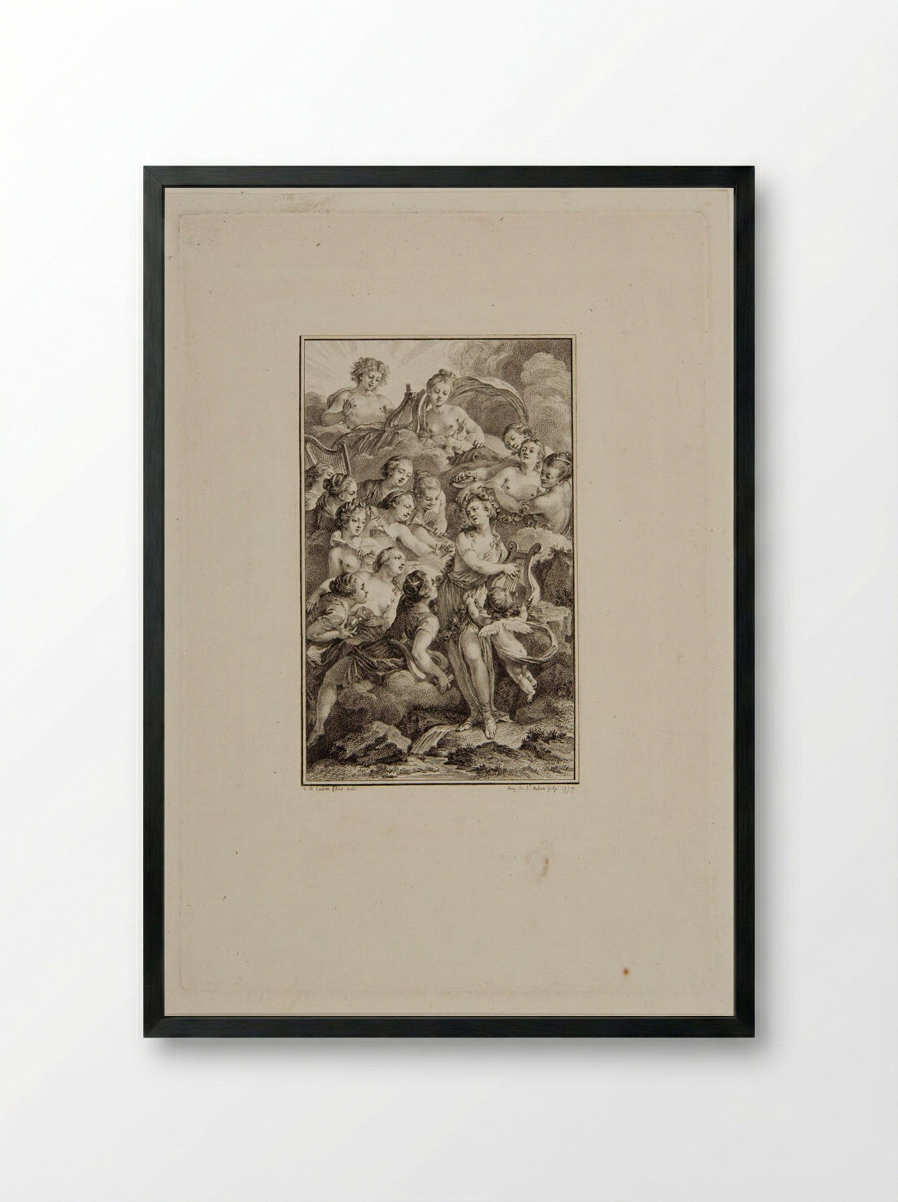 Apollo and Venus with the Muses and Graces - Augustin de Saint-Aubin - Framed Print Black
