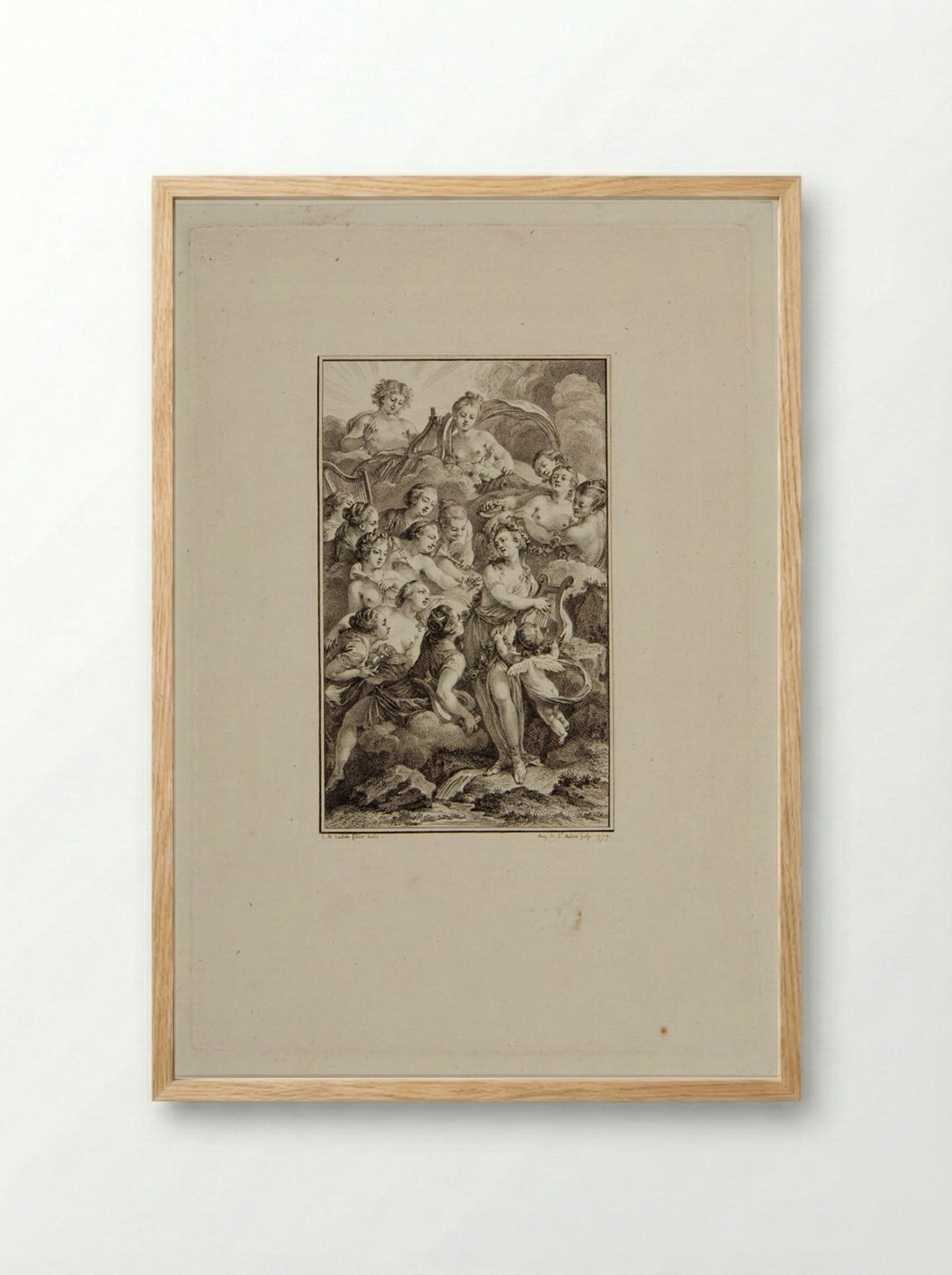 Apollo and Venus with the Muses and Graces - Augustin de Saint-Aubin - Framed Print Wood