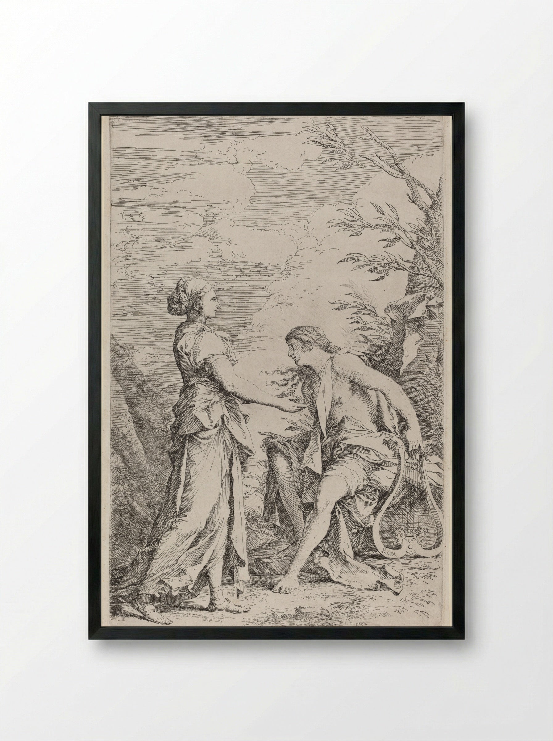 Apollo and the Cumaean Sibyl - Salvator Rosa - Framed Print Black