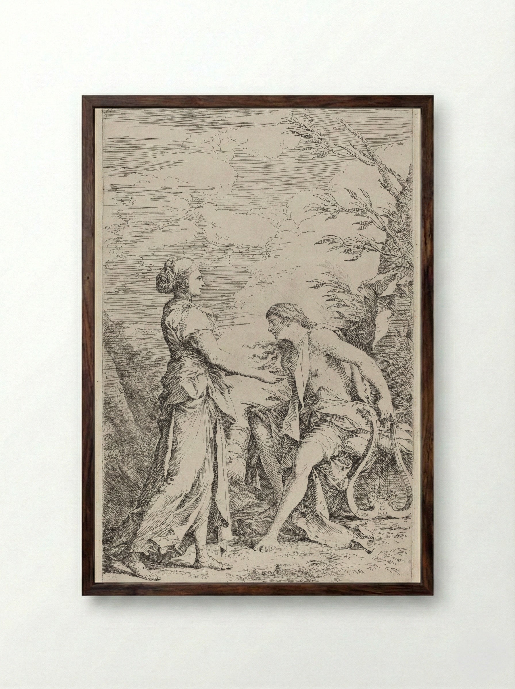 Apollo and the Cumaean Sibyl - Salvator Rosa - Framed Print Dark Wood