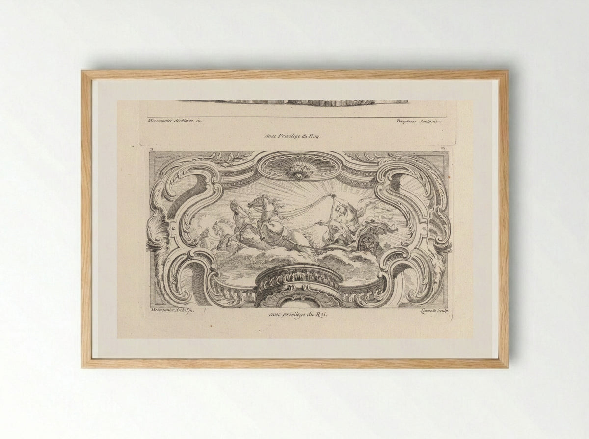 Apollo in his Chariot, within a Frame of Volutes and Rocaille - Gabriel Huquier - Framed Print Wood