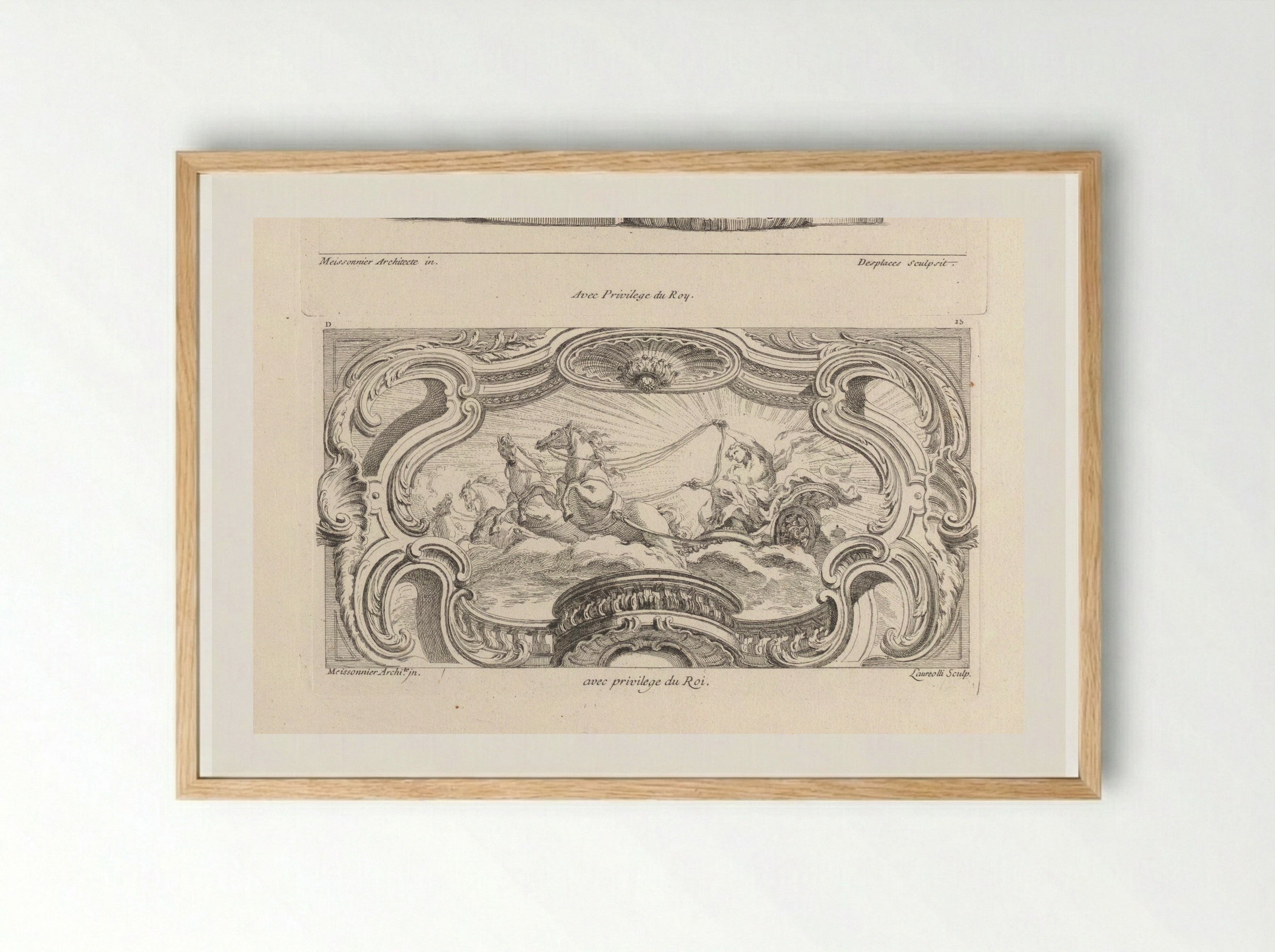 Apollo in his Chariot, within a Frame of Volutes and Rocaille - Gabriel Huquier - Framed Print Wood