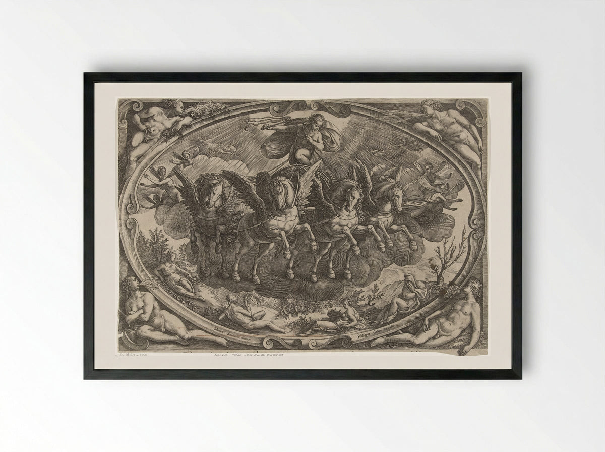 Apollo in the Sun Chariot - Philips Galle - Framed Print Black