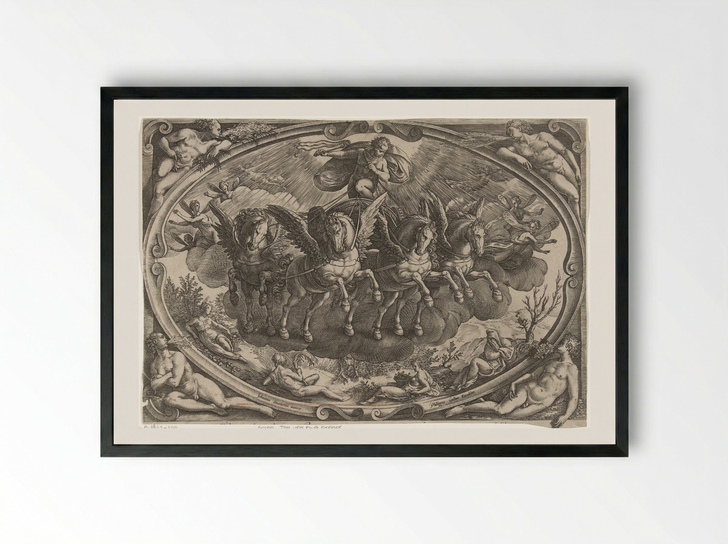Apollo in the Sun Chariot - Philips Galle - Framed Print Black