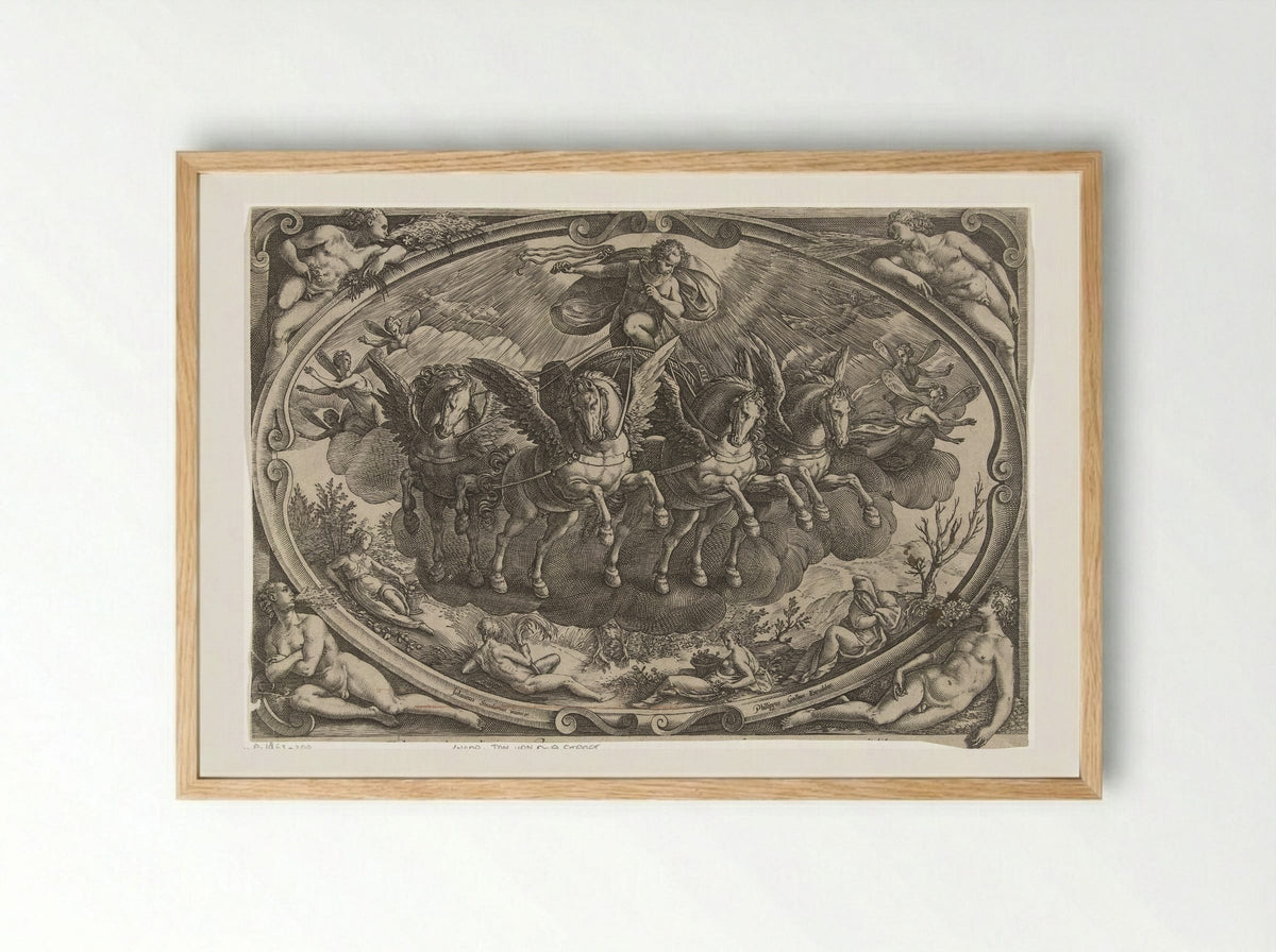 Apollo in the Sun Chariot - Philips Galle - Framed Print Wood