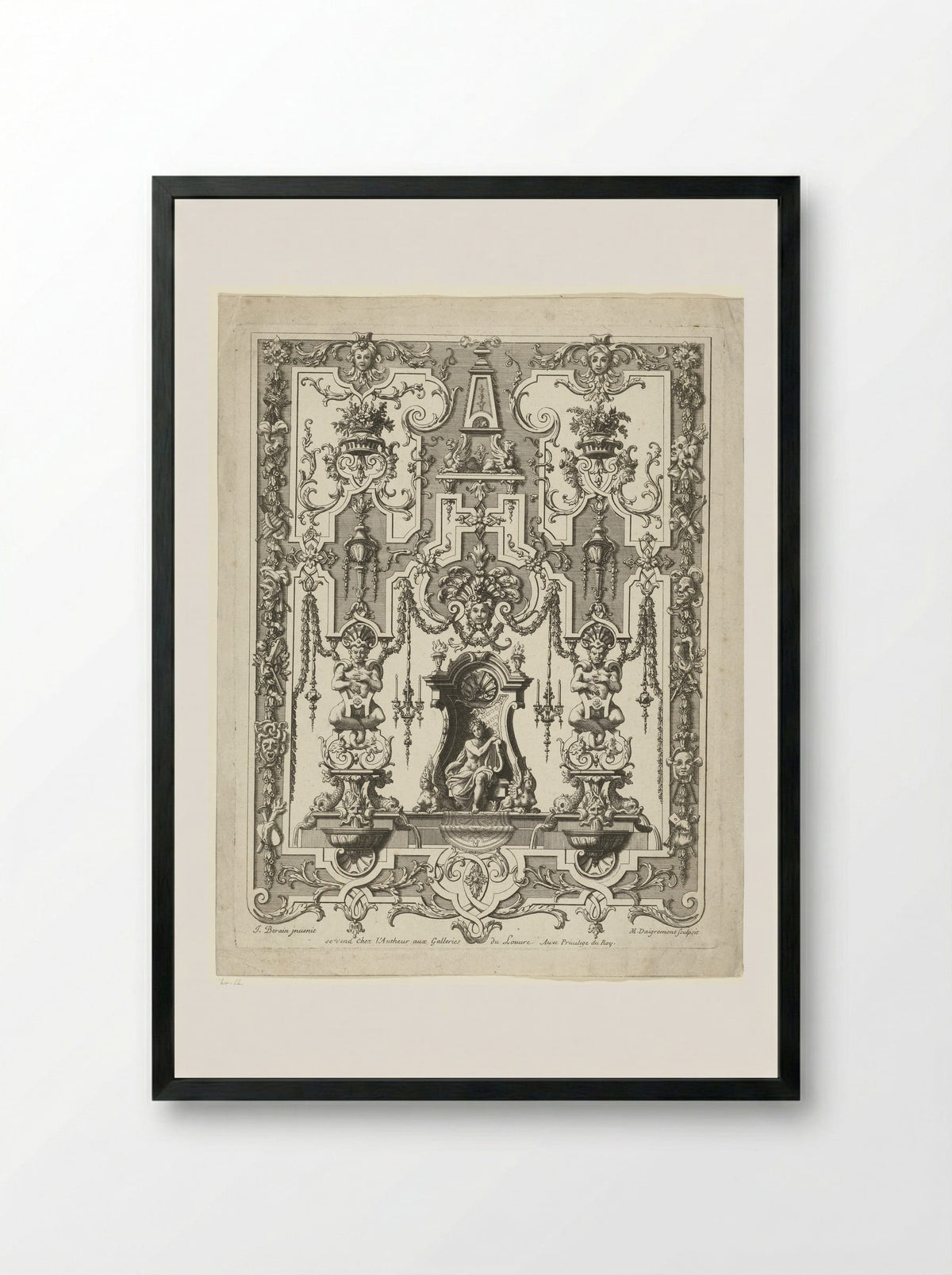 Apollo on a Throne - Jean Berain (le Vieux) - Framed Print Black