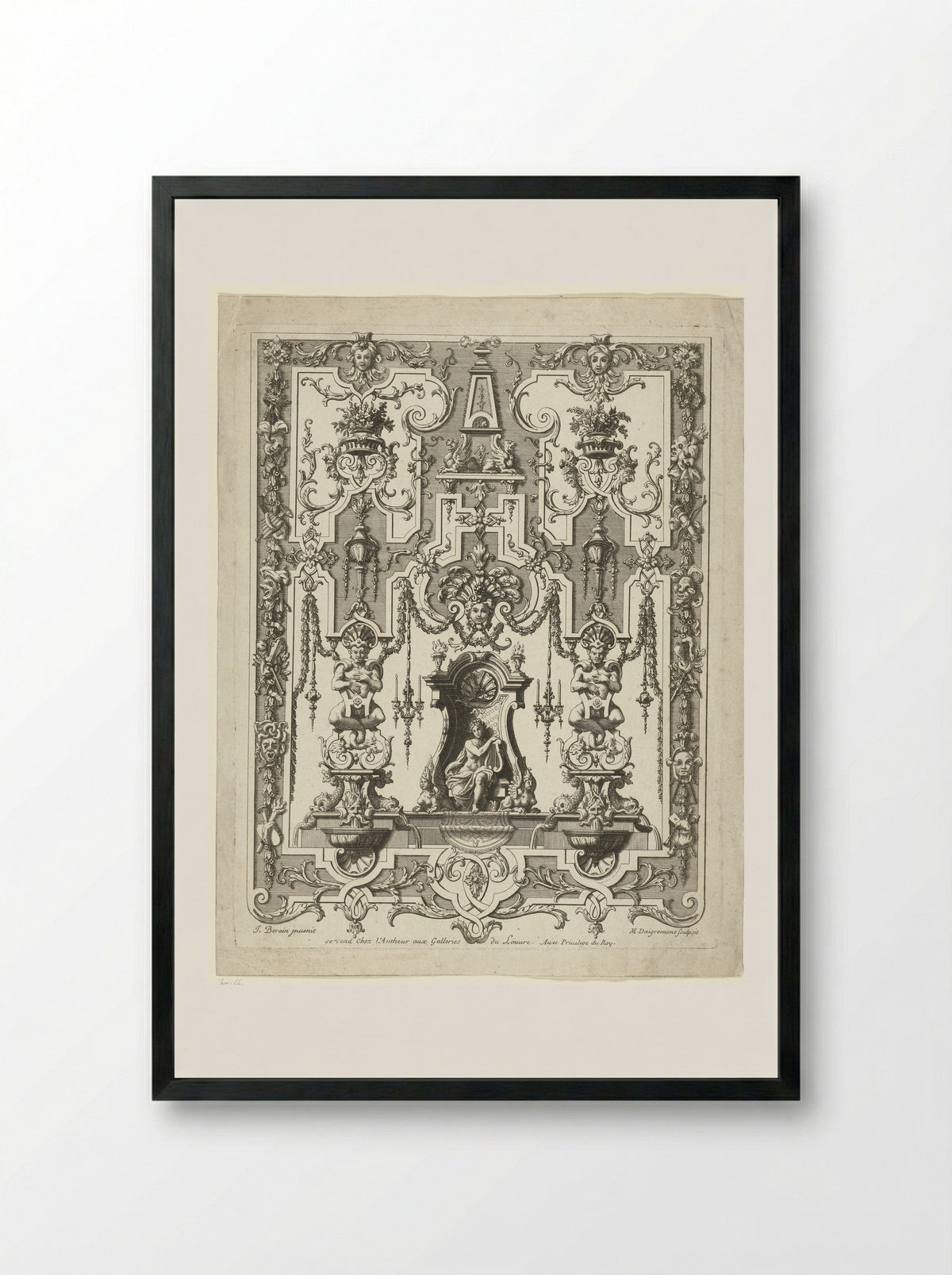 Apollo on a Throne - Jean Berain (le Vieux) - Framed Print Black