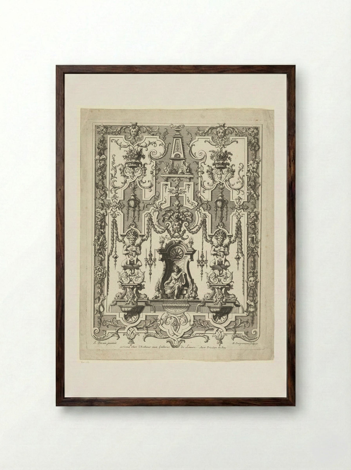 Apollo on a Throne - Jean Berain (le Vieux) - Framed Print Dark Wood