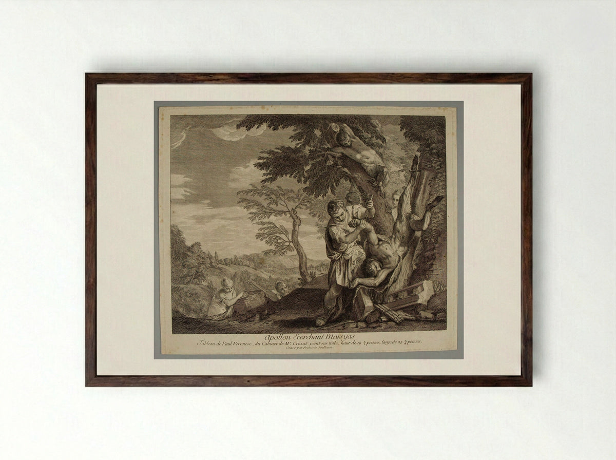Apollon Flaying Marsyas - François Joullain - Framed Print Dark Wood