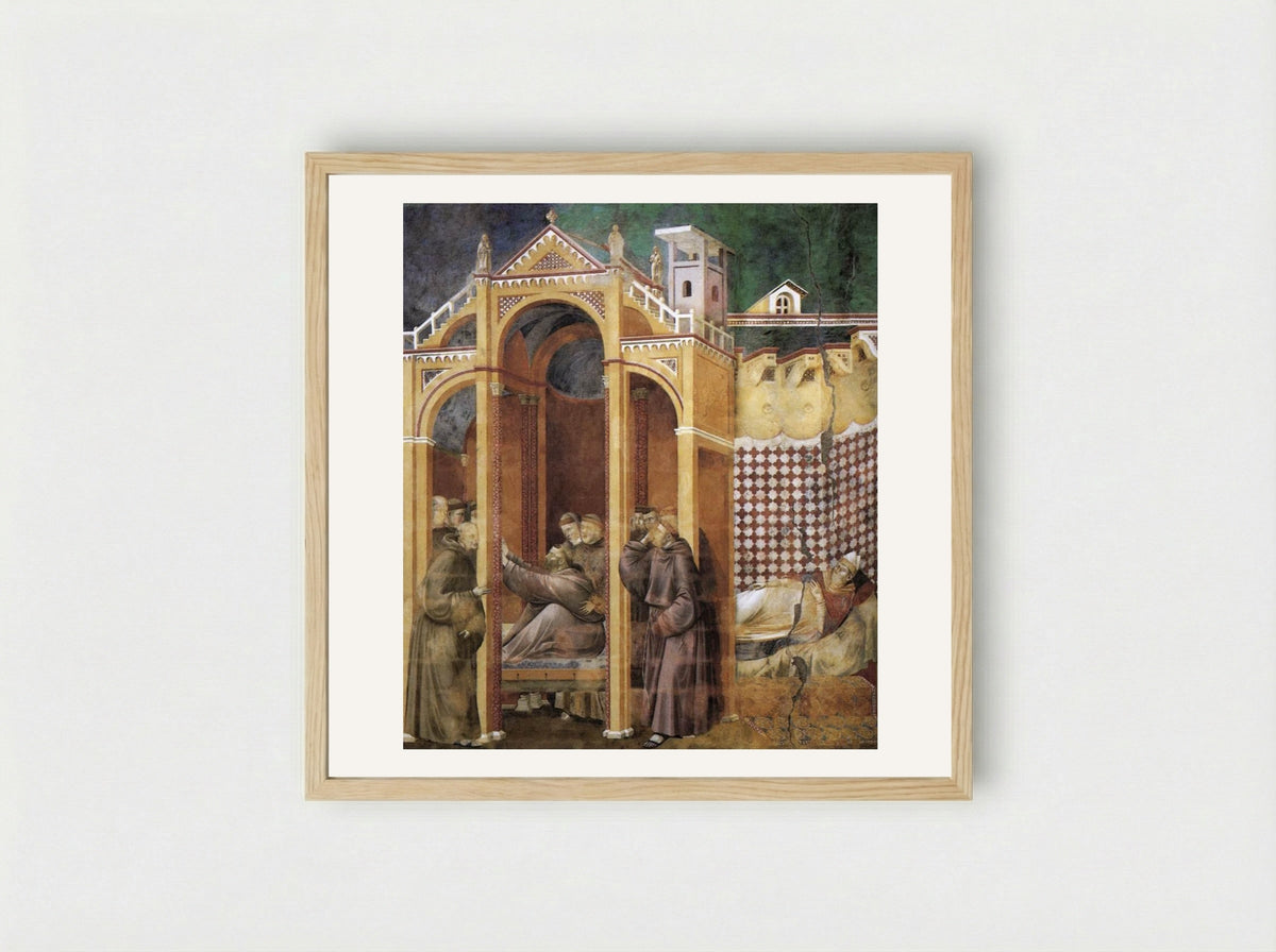 Apparition to Fra Agostino and to Bishop Guido of Arezzo - Giotto di Bondone - Framed Print Wood