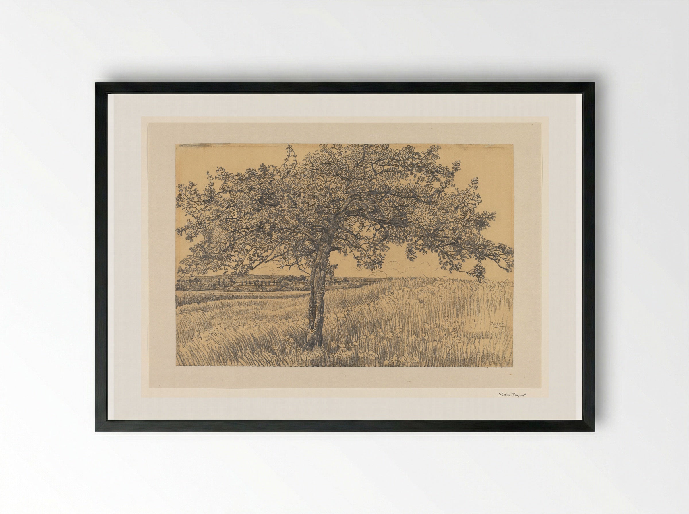 Appelboom in landschap - Pieter Dupont - Framed Print Black