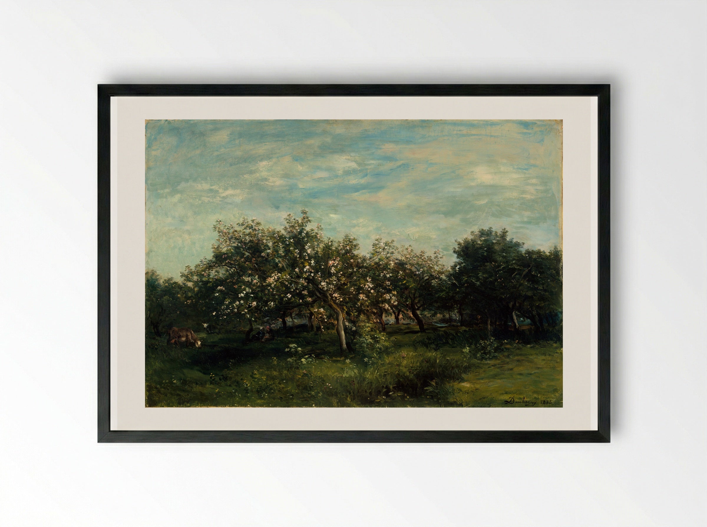 Apple Trees in Blossom - Charles-François Daubigny - Framed Print Black