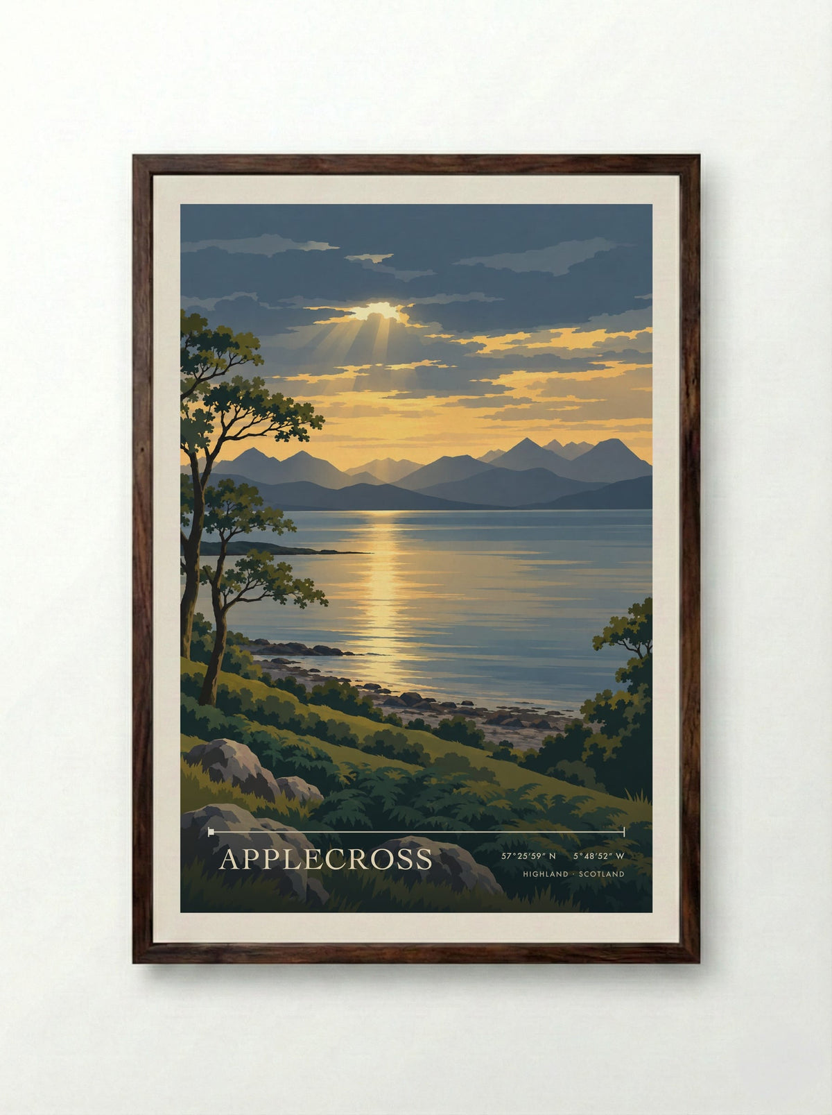 Applecross, Highland | Travel Poster - Framed Print Dark Wood