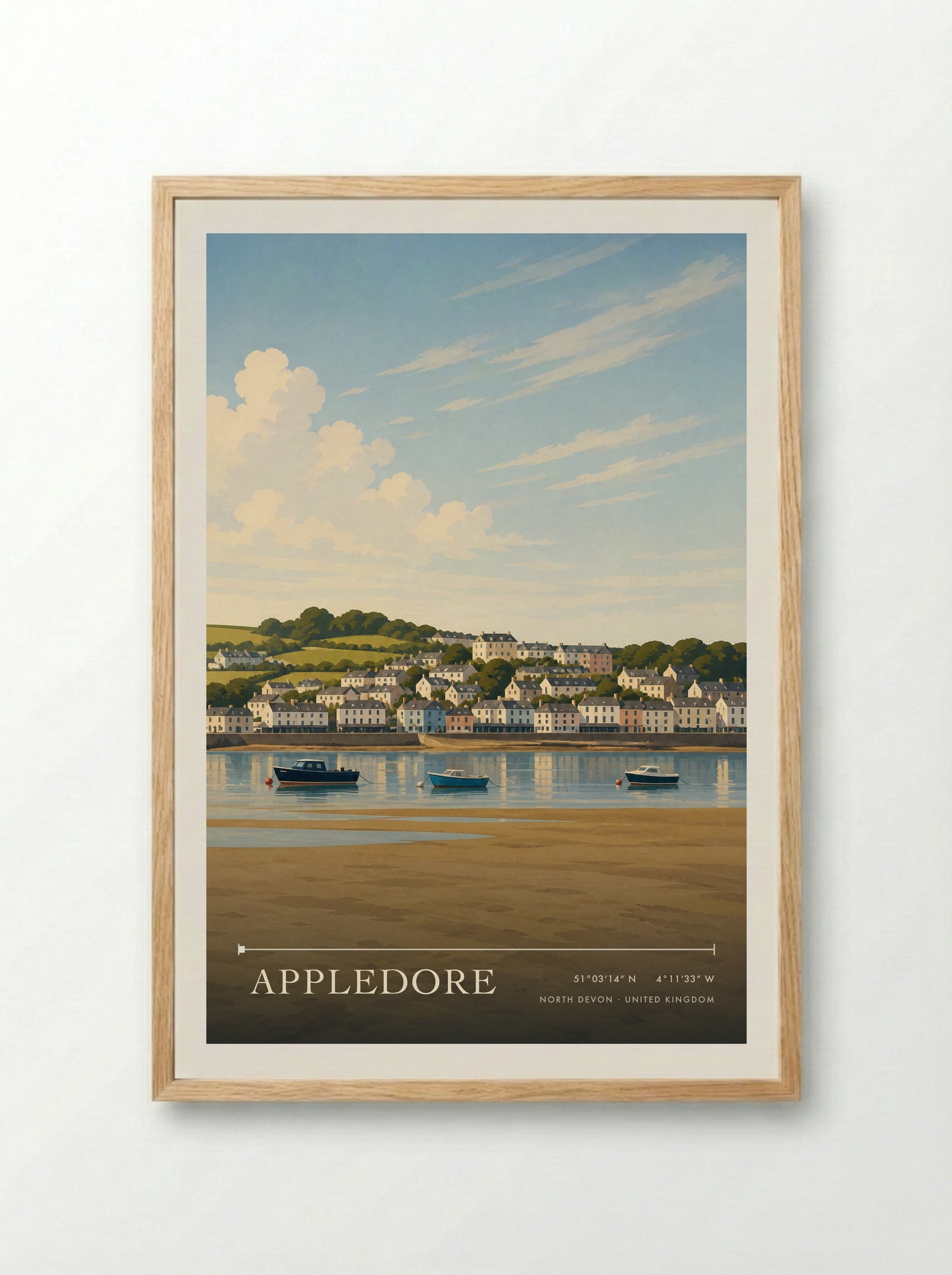 Appledore from Instow, North Devon Travel Poster - Framed Print Wood