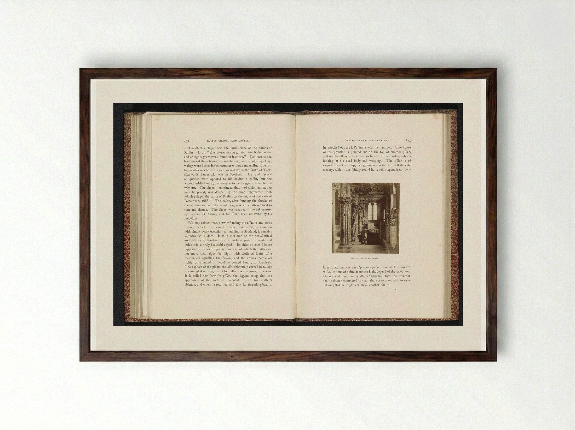 Apprentice Pillar in Rosslyn Chapel - George Washington Wilson - Framed Print Dark Wood