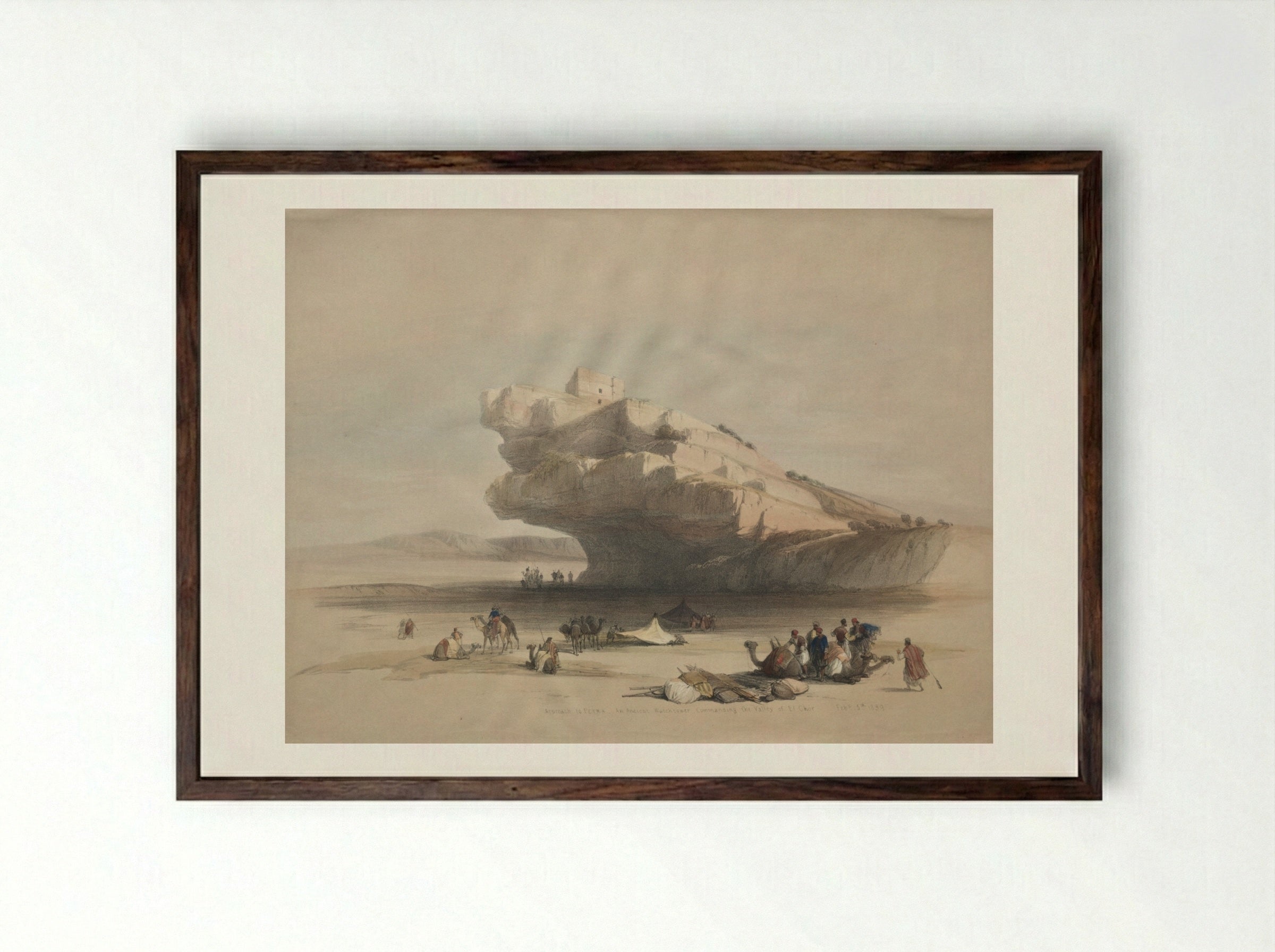 Approach to Petra, an Ancient Watch Tower Commanding the Valley of El Chor - David Roberts - Framed Print Dark Wood