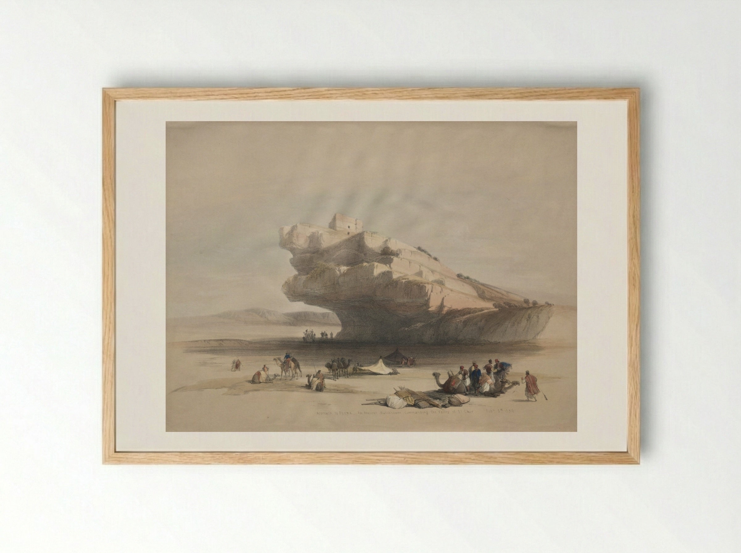 Approach to Petra, an Ancient Watch Tower Commanding the Valley of El Chor - David Roberts - Framed Print Wood