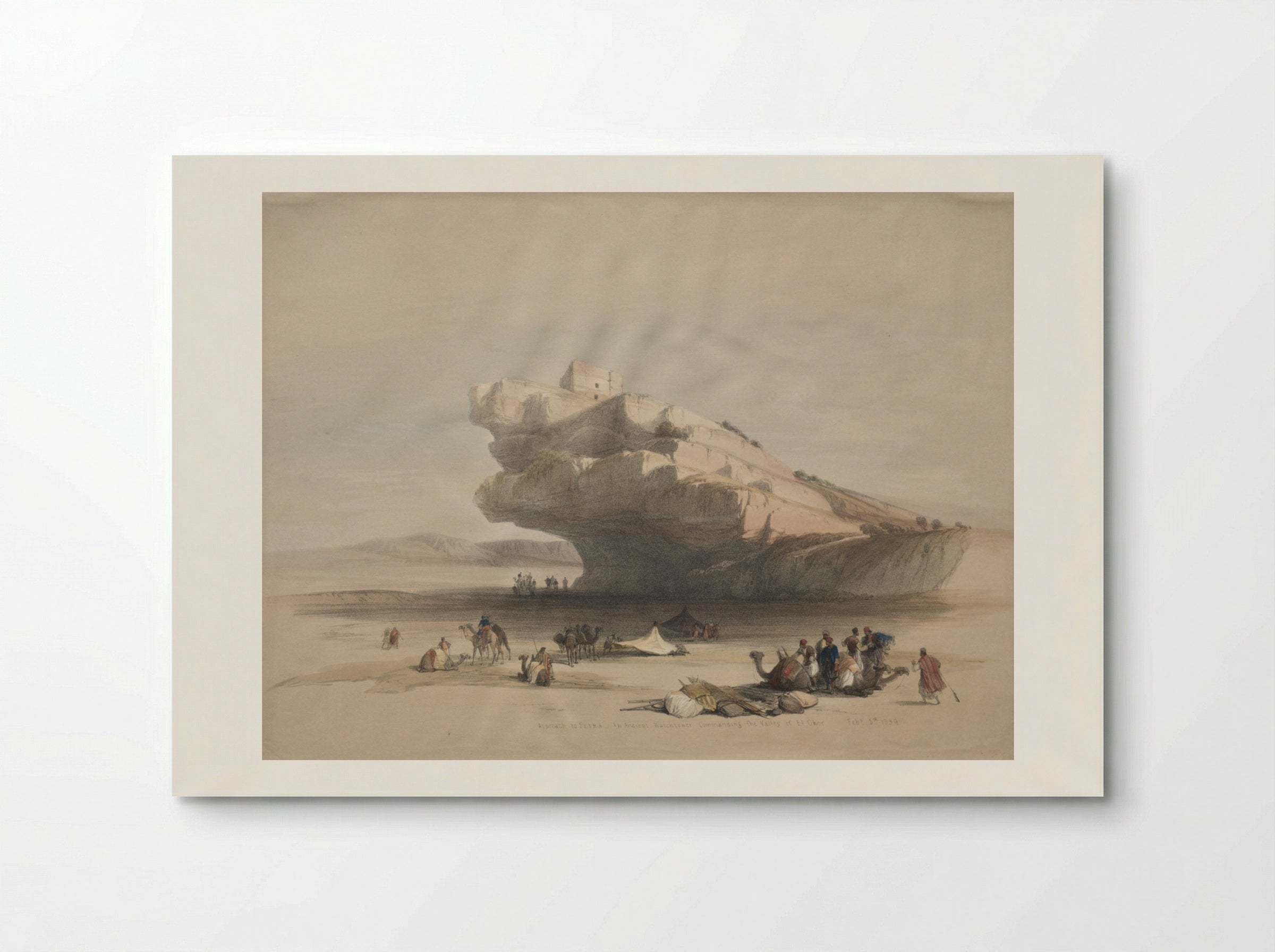 Approach to Petra, an Ancient Watch Tower Commanding the Valley of El Chor - David Roberts - Poster