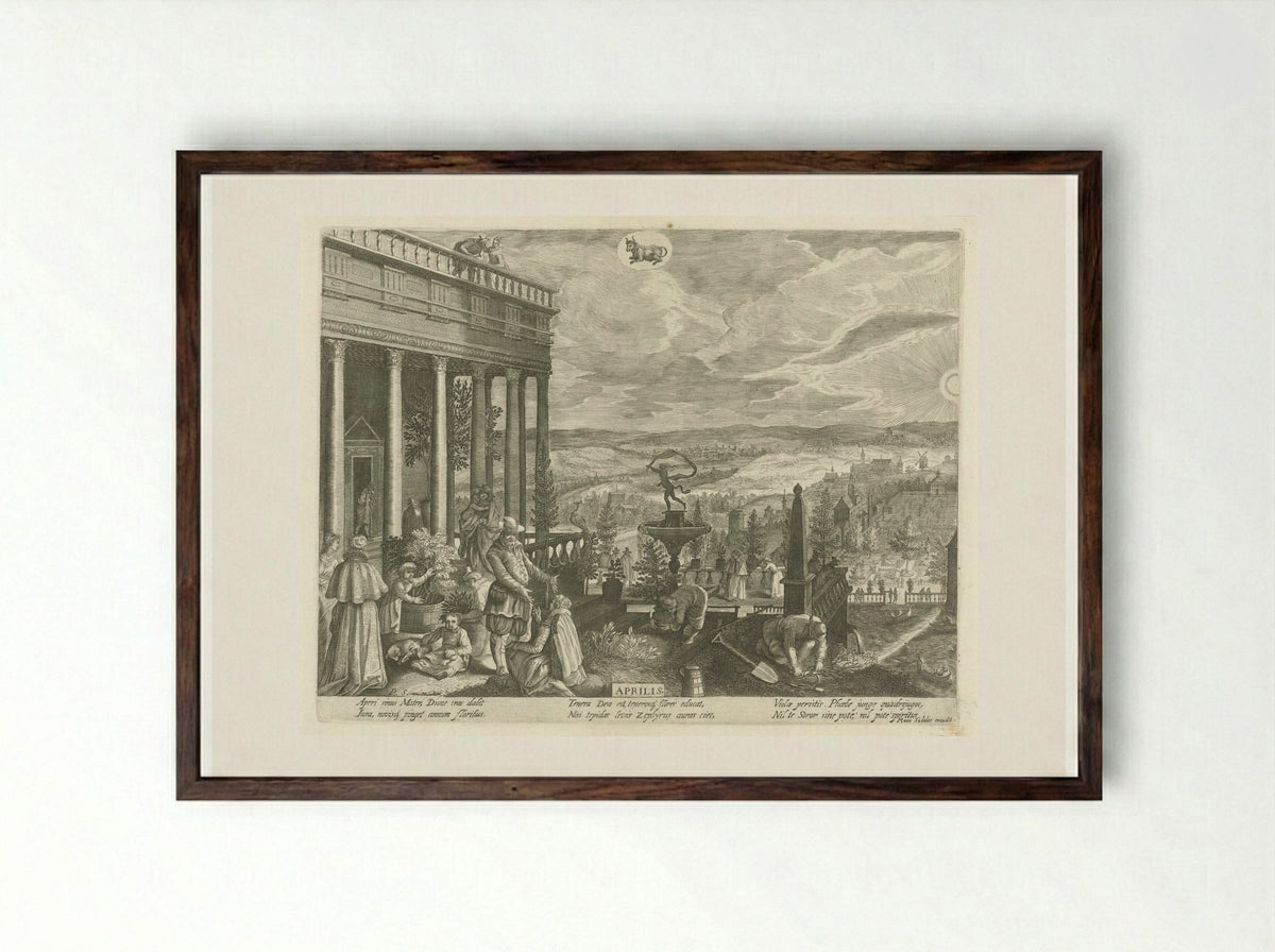 April - Aegidius Sadeler II - Framed Print Dark Wood