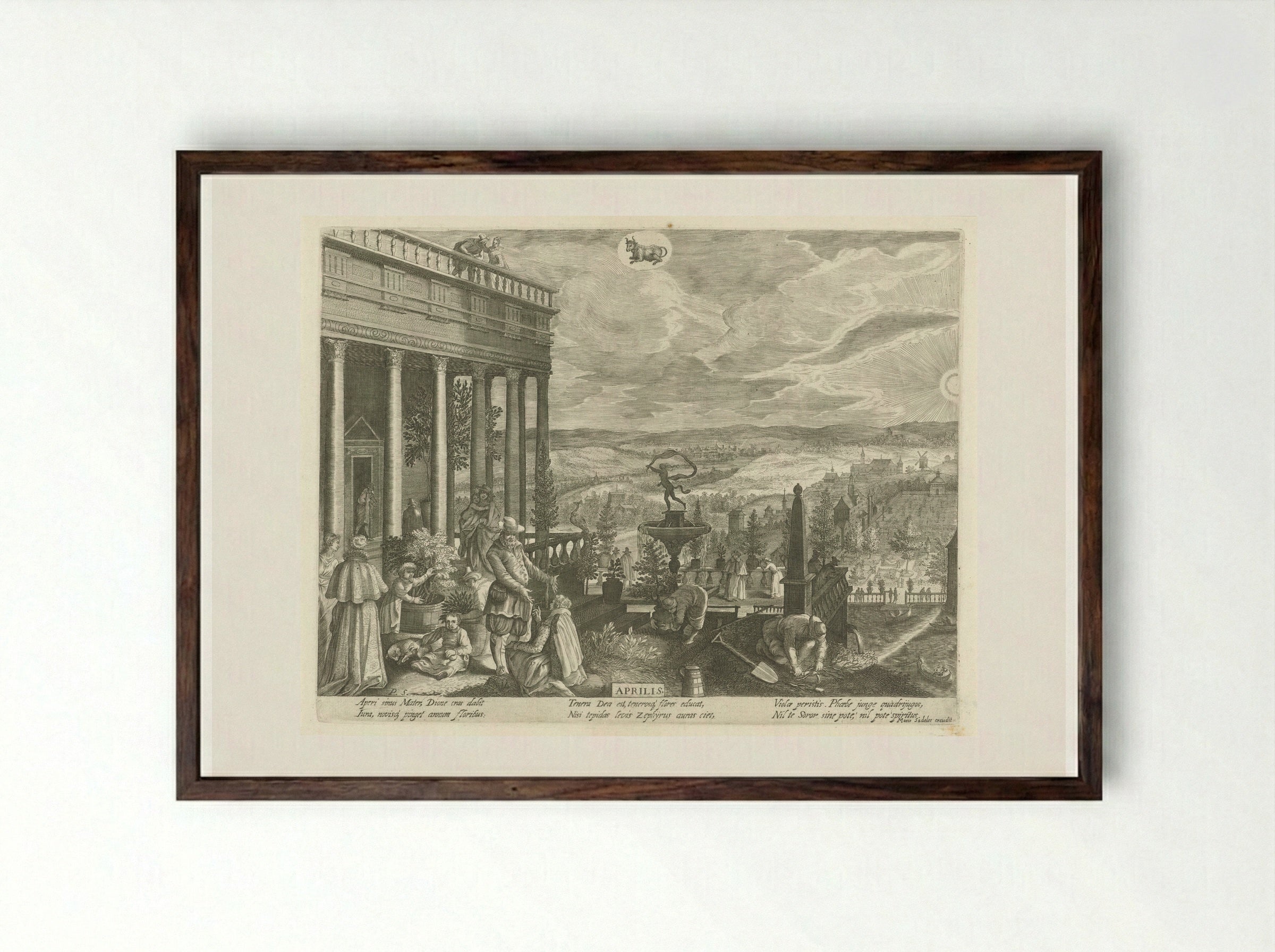 April - Aegidius Sadeler II - Framed Print Dark Wood