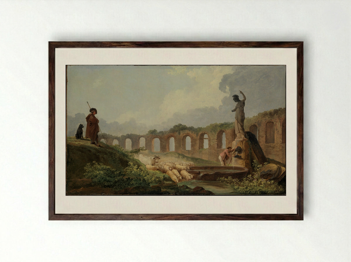 Aqueduct in Ruins - Hubert Robert - Framed Print Dark Wood