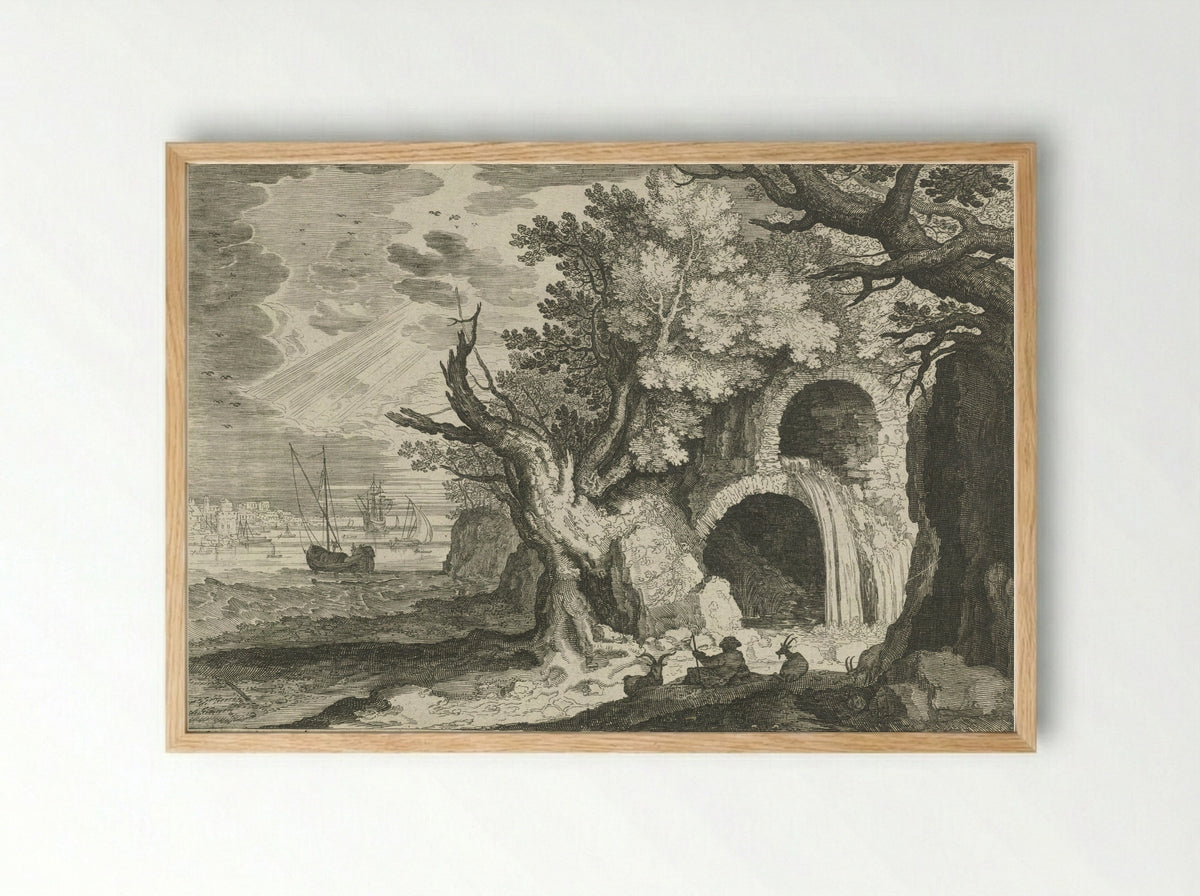 Aqueduct with Waterfall - Aegidius Sadeler (II) - Framed Print Wood