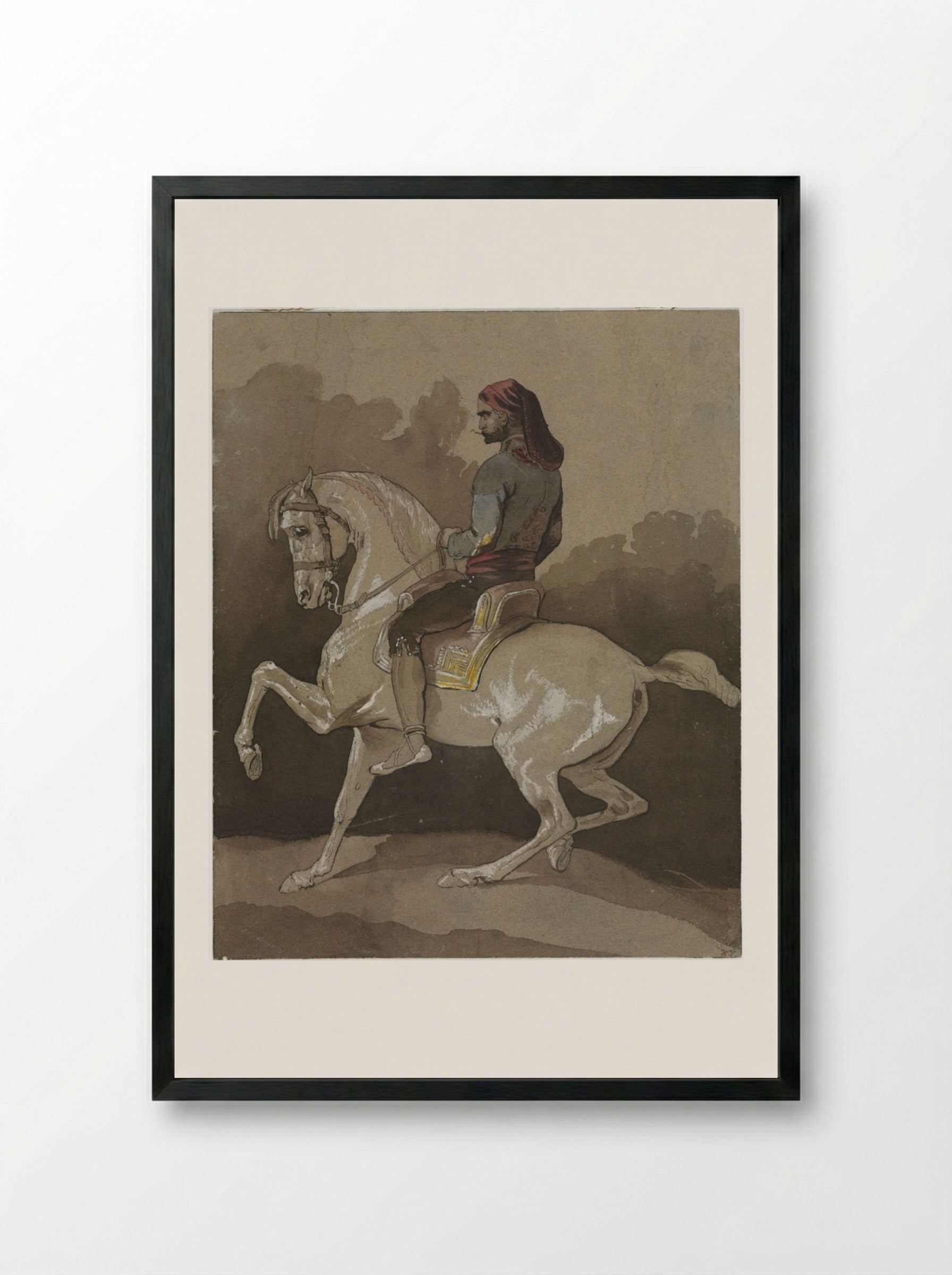 Arab on Horseback - Horace Vernet - Framed Print Black