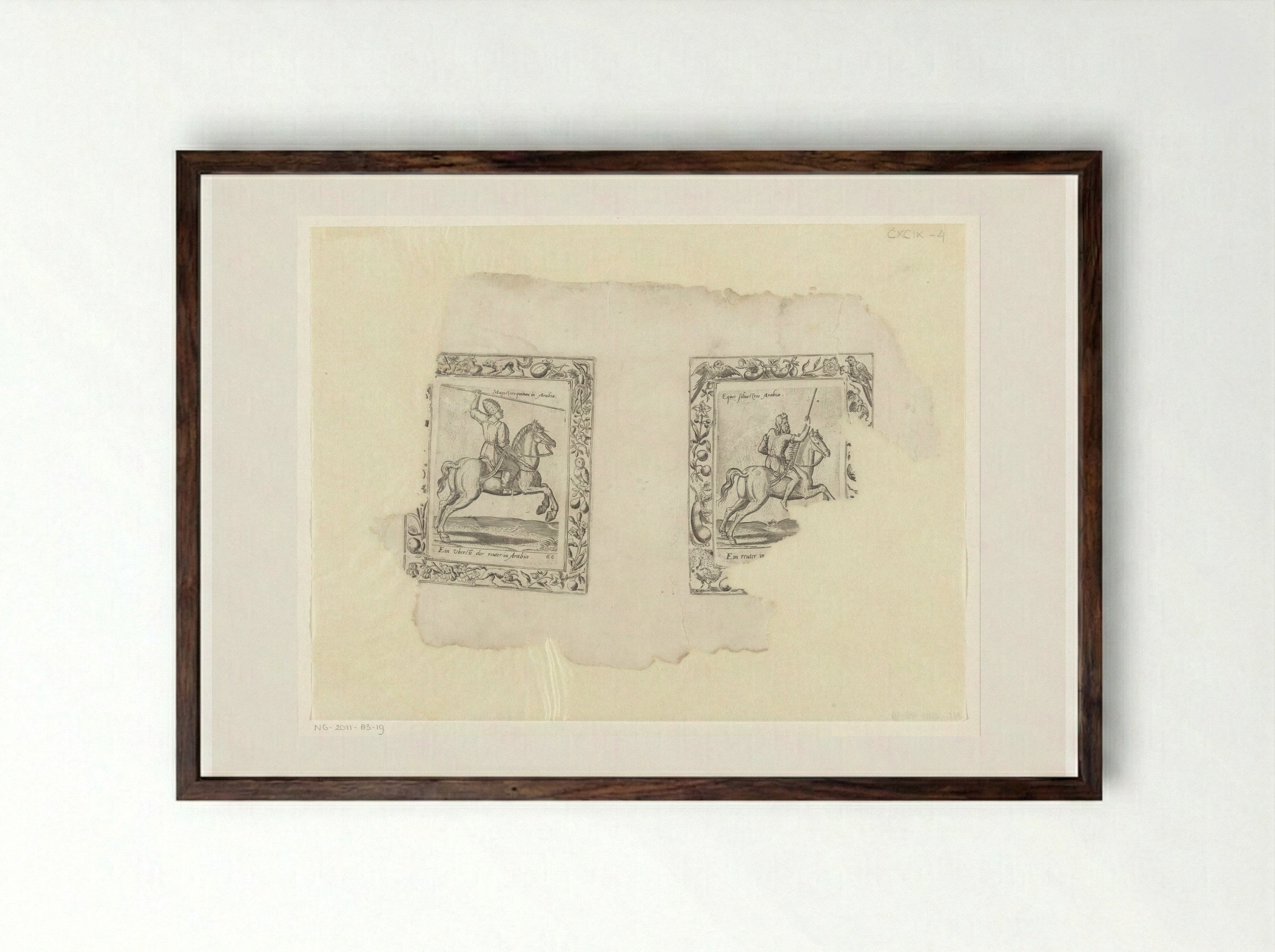 Arabische hoofdman en ruiter - Abraham de Bruyn - Framed Print Dark Wood