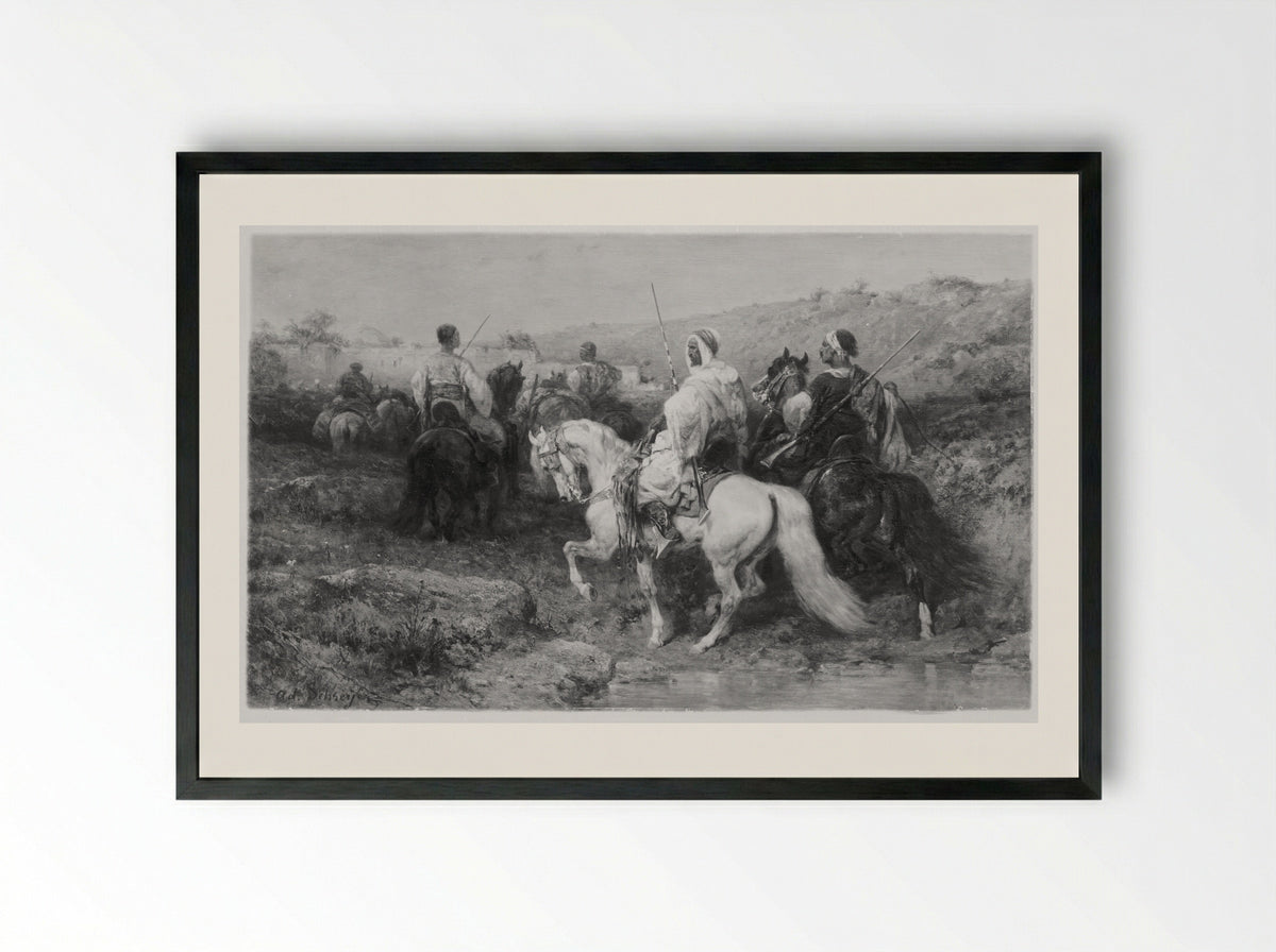 Arabs on the March - Adolf Schreyer - Framed Print Black