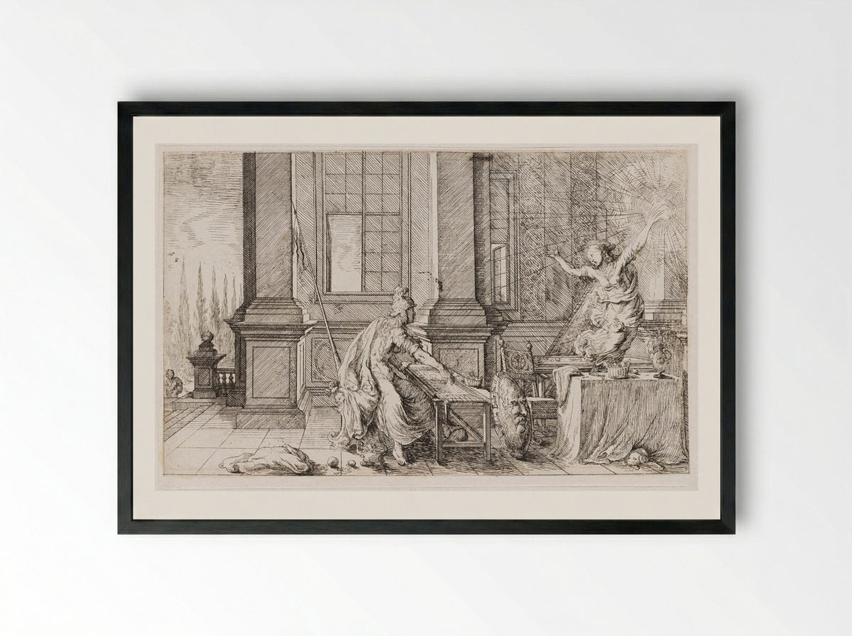 Arachne Is Transformed into a Spider - Johann Wilhelm Baur - Framed Print Black