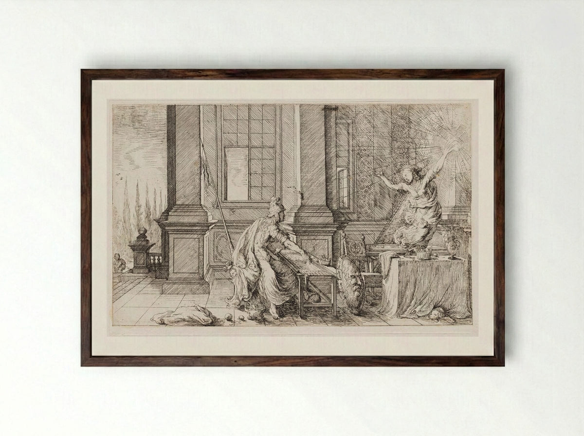 Arachne Is Transformed into a Spider - Johann Wilhelm Baur - Framed Print Dark Wood