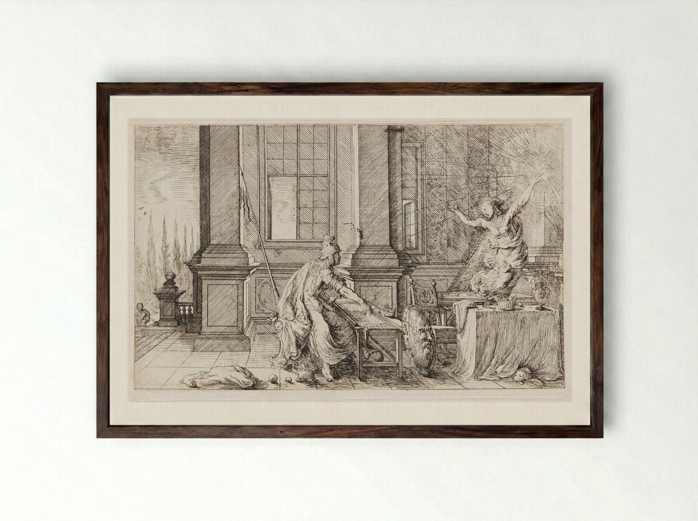 Arachne Is Transformed into a Spider - Johann Wilhelm Baur - Framed Print Dark Wood