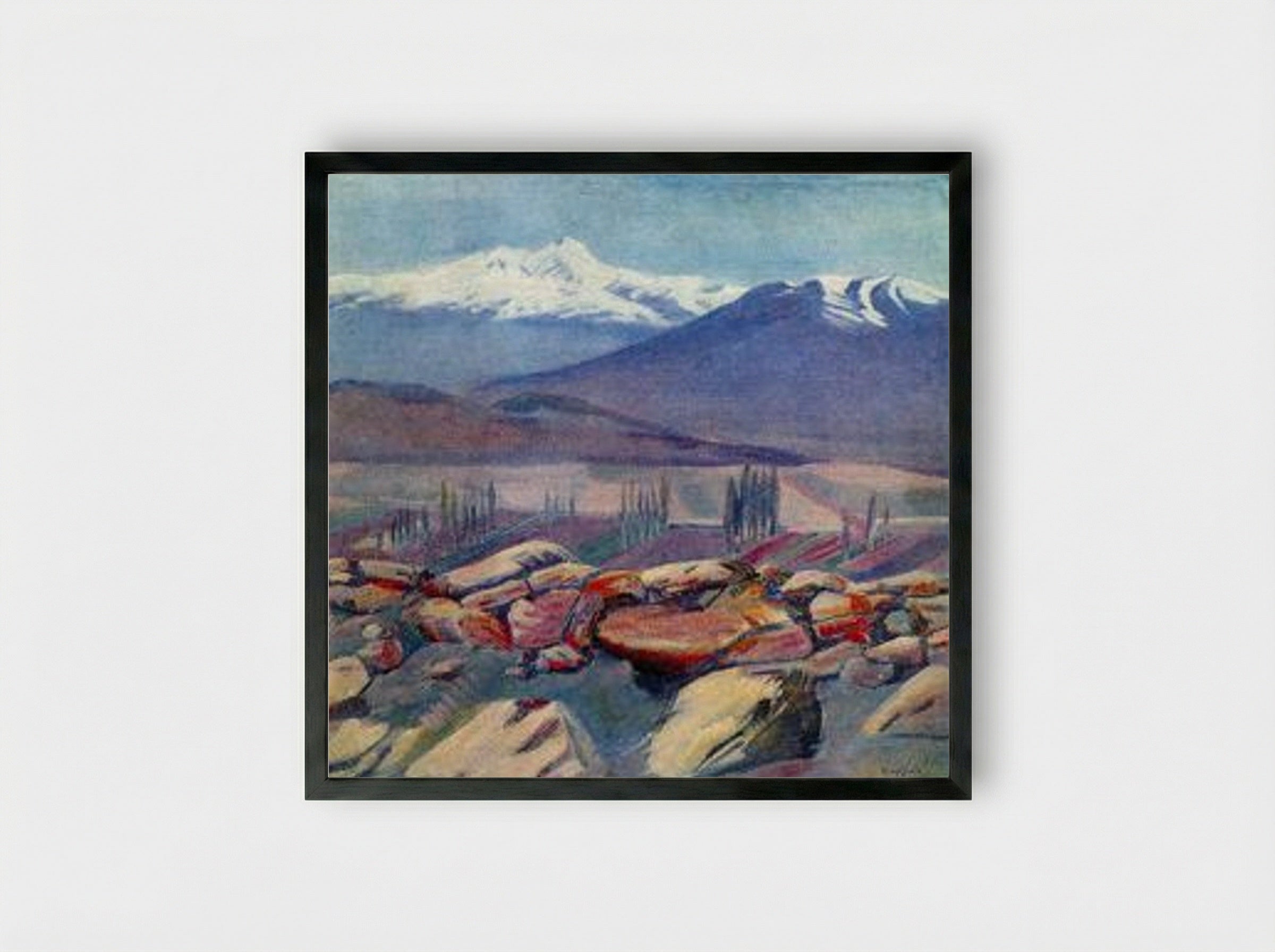 Aragats and Mount Ara - Martiros Saryan - Framed Print Black