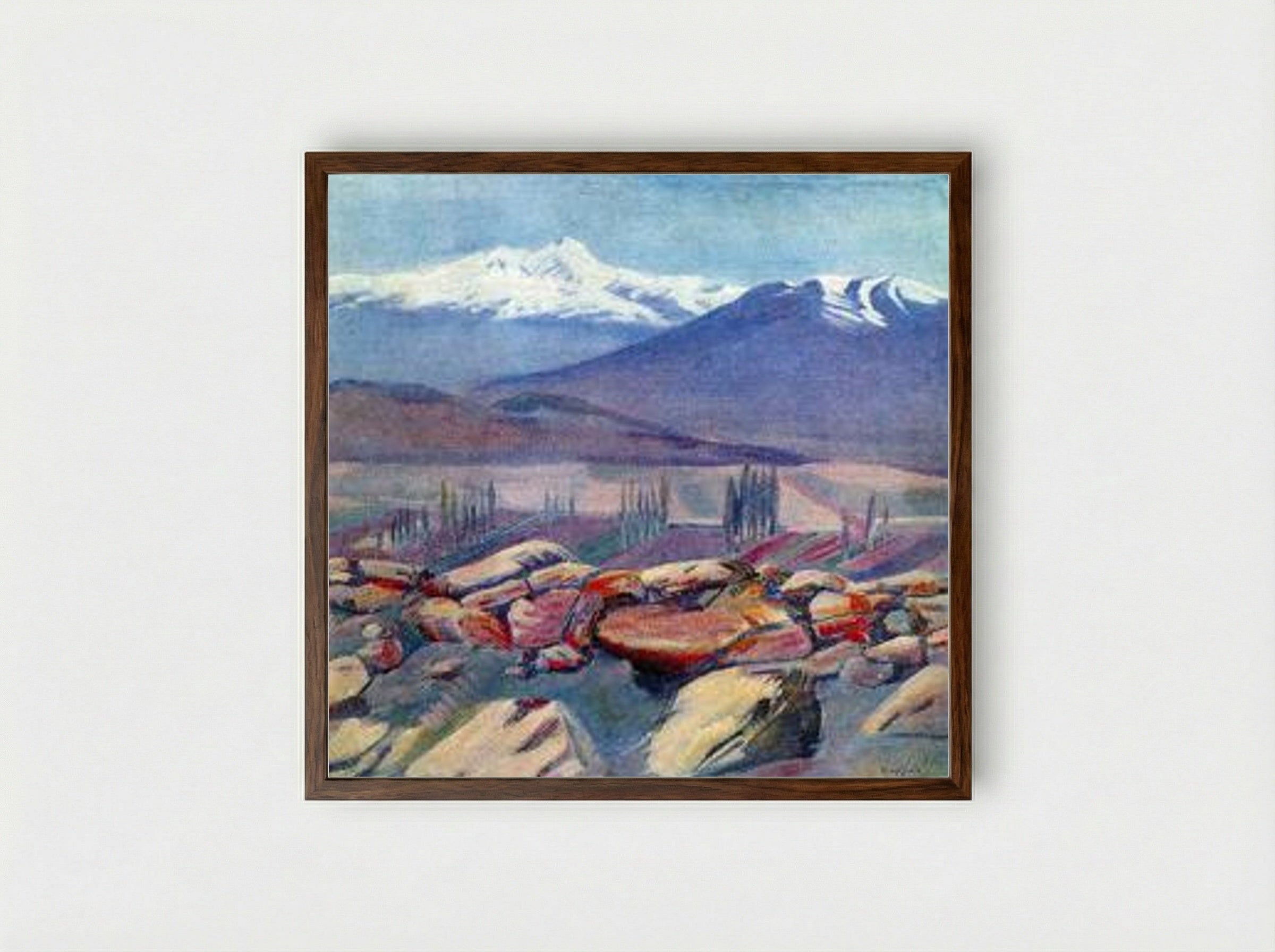 Aragats and Mount Ara - Martiros Saryan - Framed Print Dark Wood