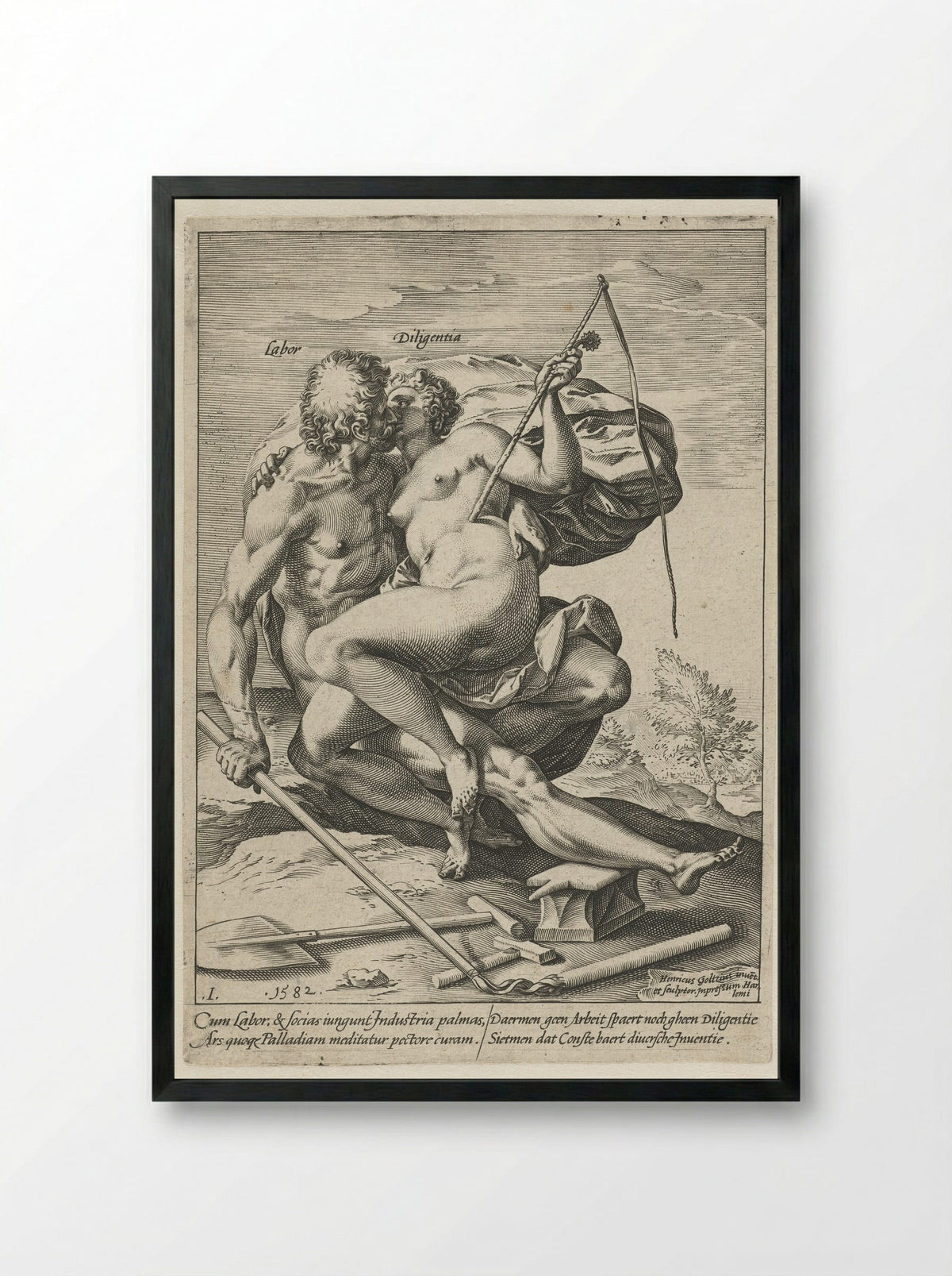 Arbeid en Vlijt (Labor and Diligence) - Hendrick Goltzius - Framed Print Black
