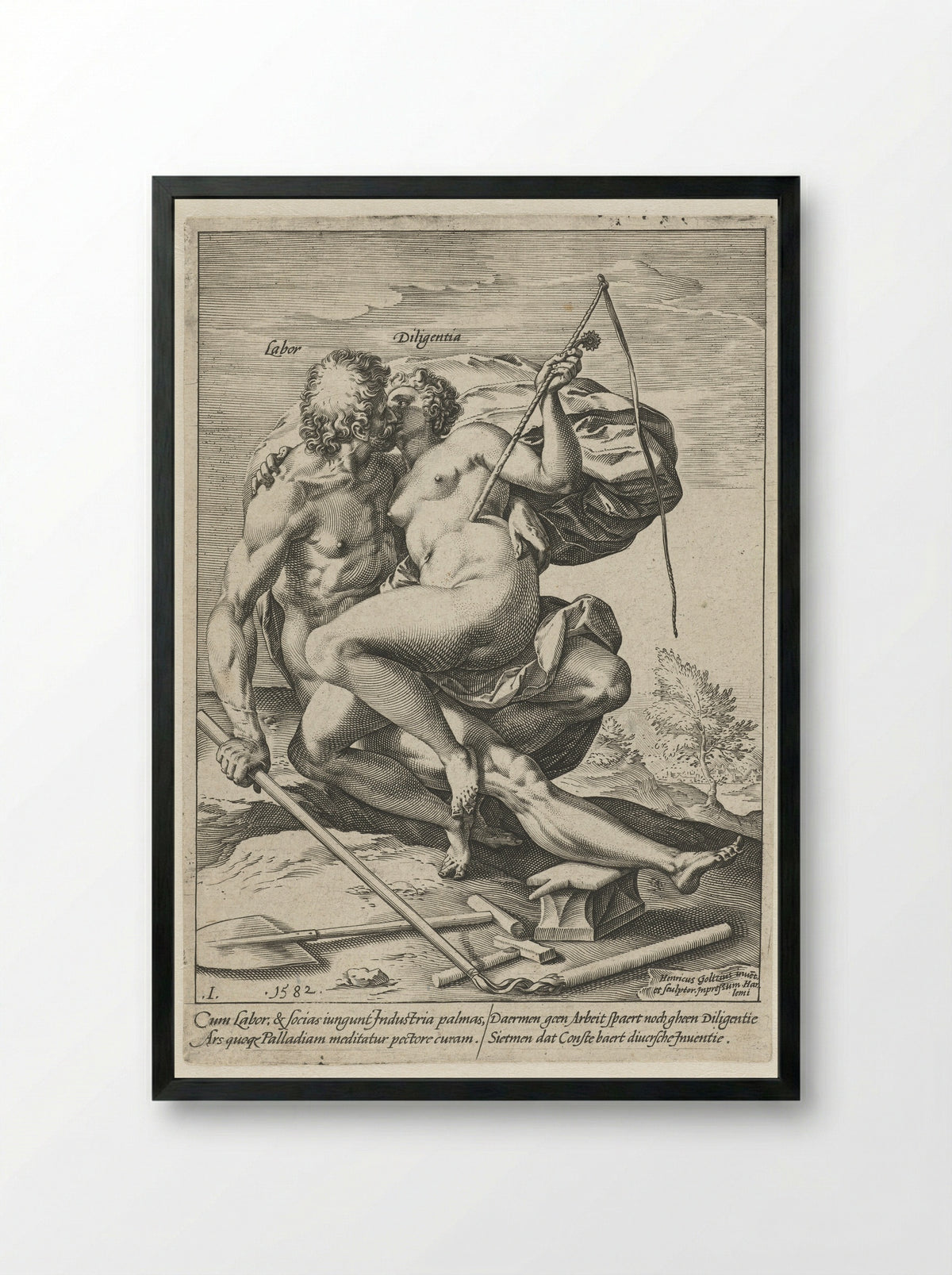 Arbeid en Vlijt (Labor and Diligence) - Hendrick Goltzius - Framed Print Black