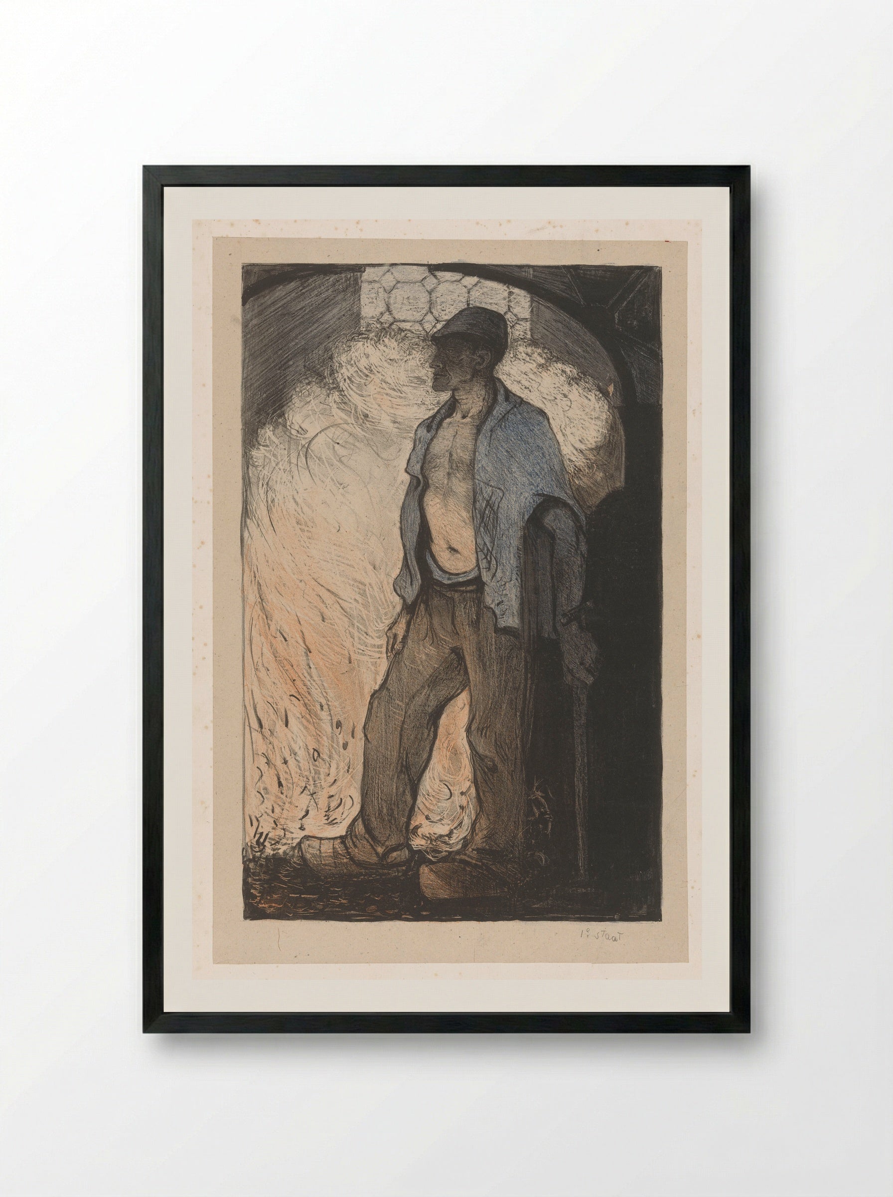 Arbeider bij een vuur - Richard Nicolaüs Roland Holst - Framed Print Black