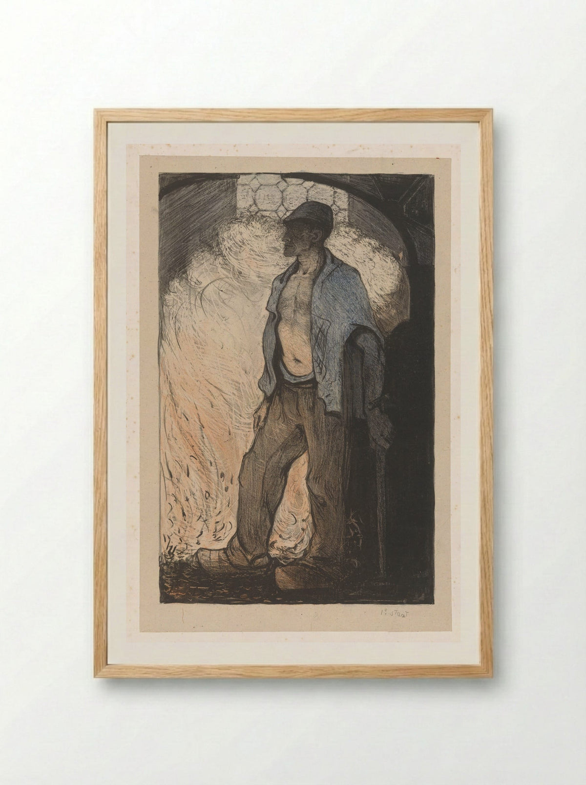 Arbeider bij een vuur - Richard Nicolaüs Roland Holst - Framed Print Wood