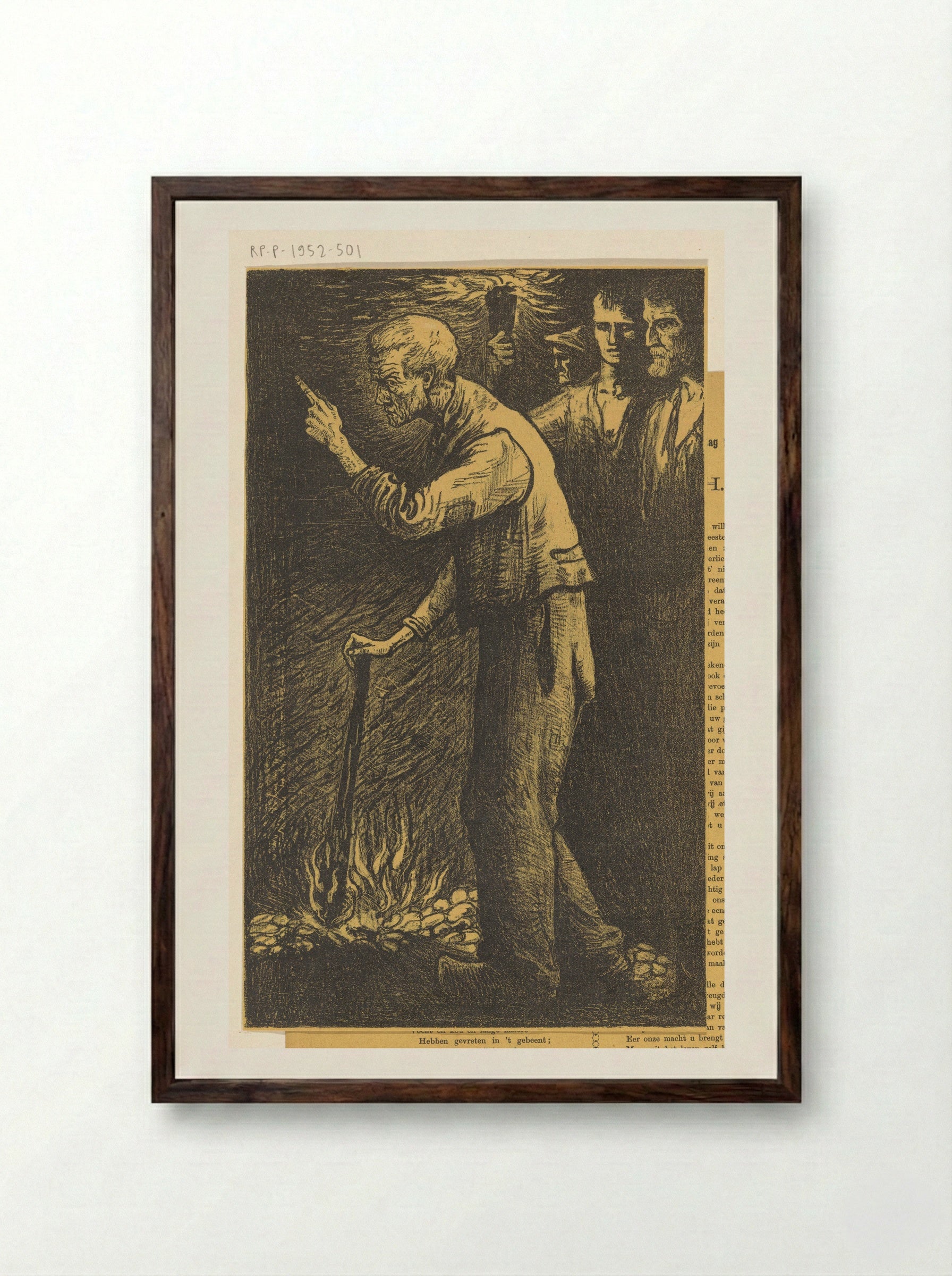 Arbeider met brandende fakkel en opgeheven vinger - Richard Nicolaüs Roland Holst - Framed Print Dark Wood