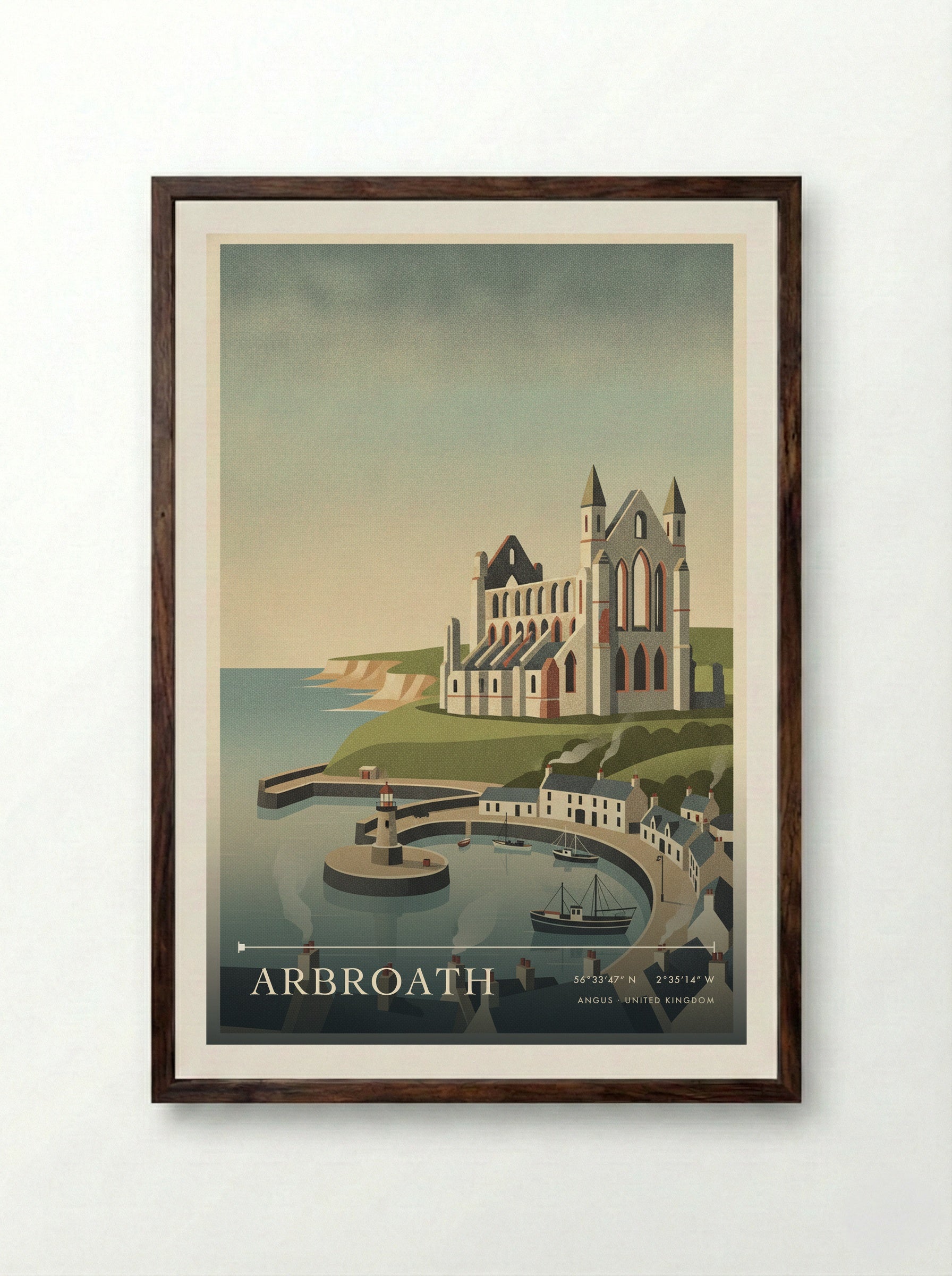 Arbroath Angus United Kingdom Travel Poster - Framed Print Dark Wood