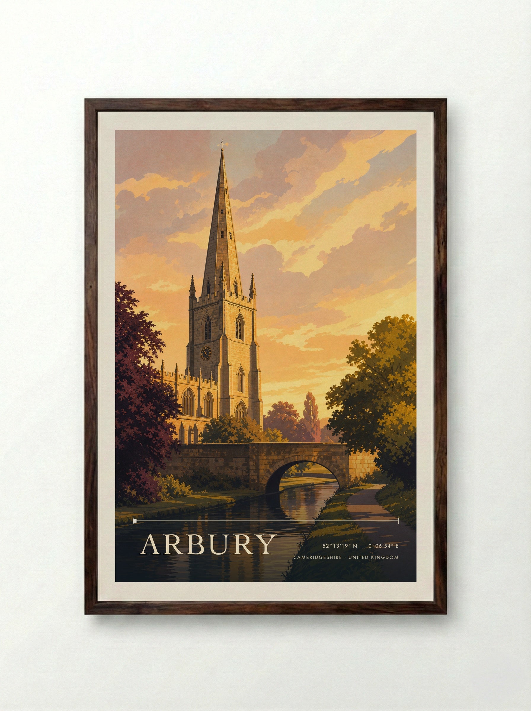 Arbury Cambridgeshire United Kingdom Travel Poster - Framed Print Dark Wood